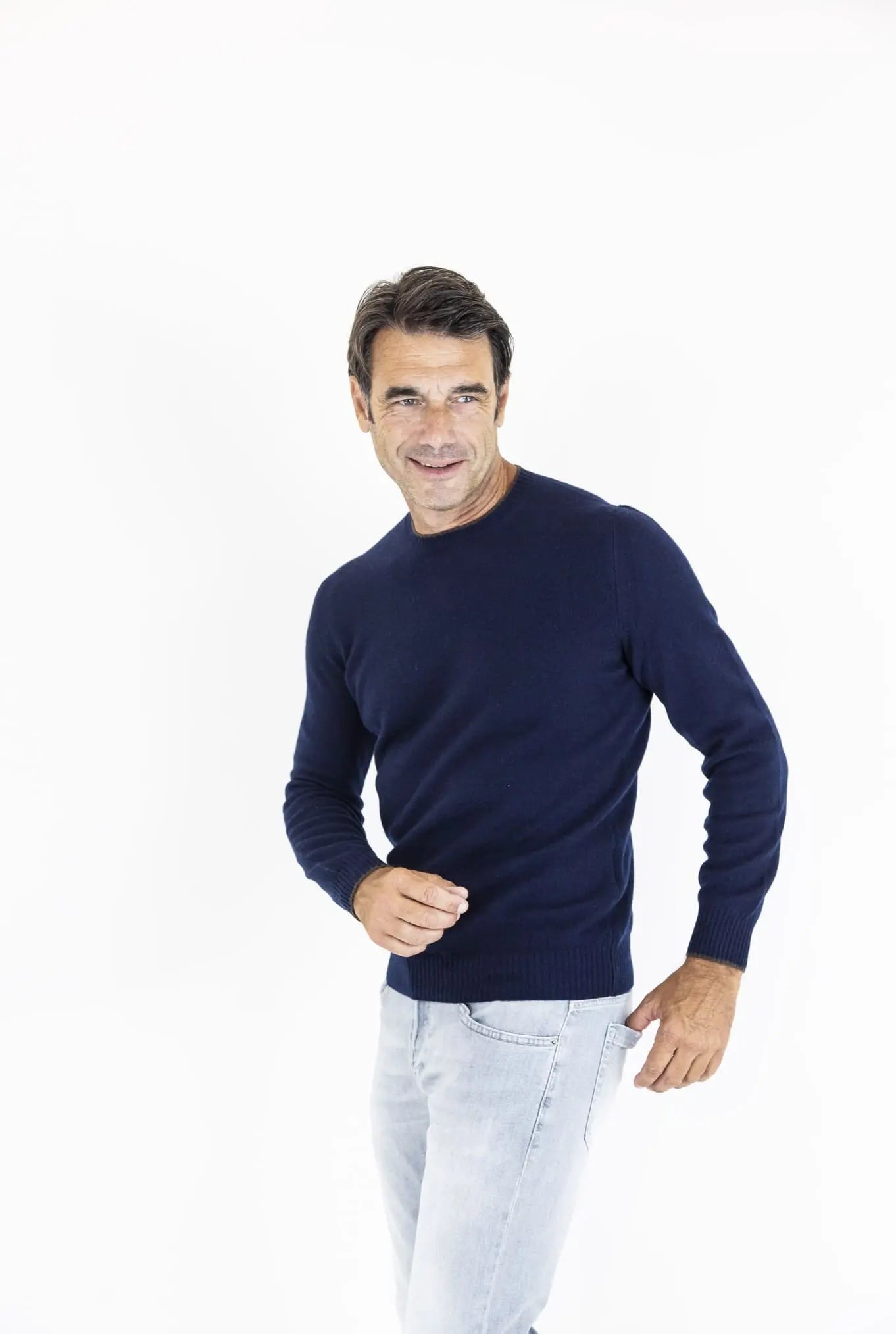 Maglia Girocollo Cashmere Bicolore Blu Scuro - Guarino Store