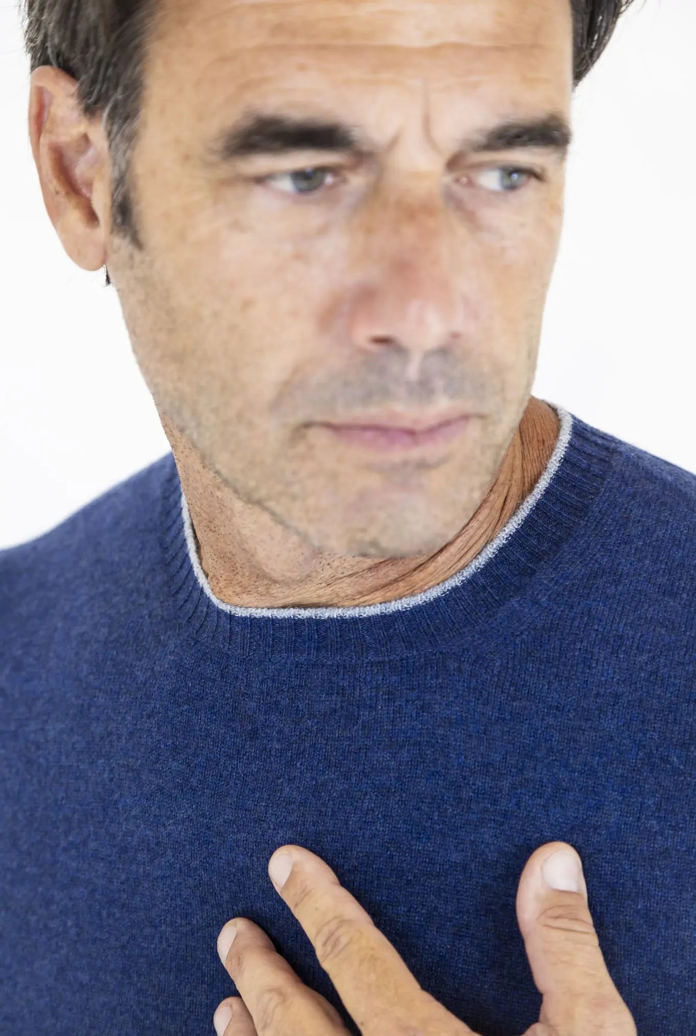 Maglia Girocollo Cashmere Bicolore Azzurro - Guarino Store
