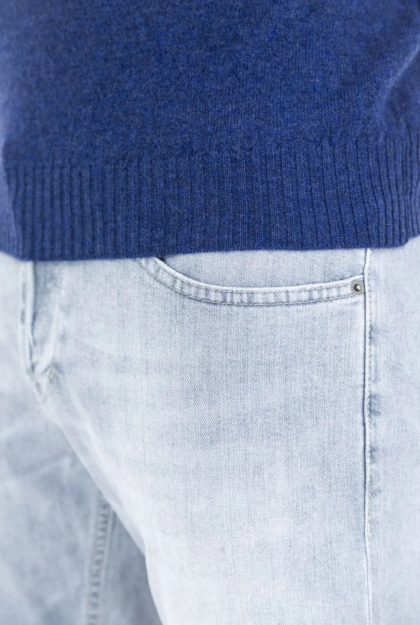 Maglia Girocollo Cashmere Bicolore Azzurro - Guarino Store
