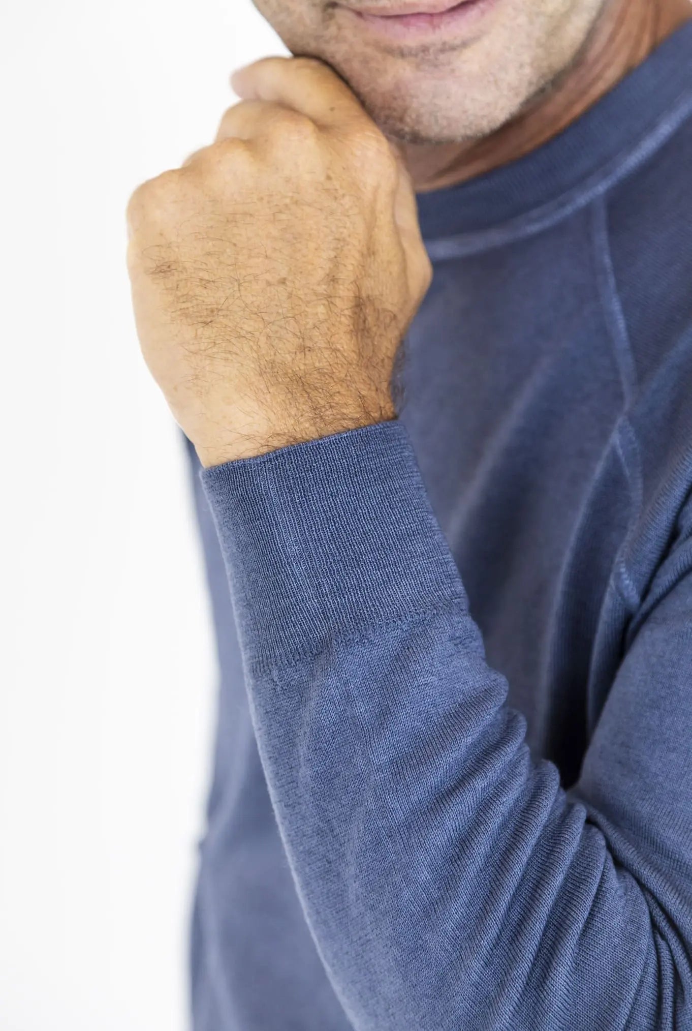 Maglia Girocollo Raglan Blu Denim Washed - Guarino Store
