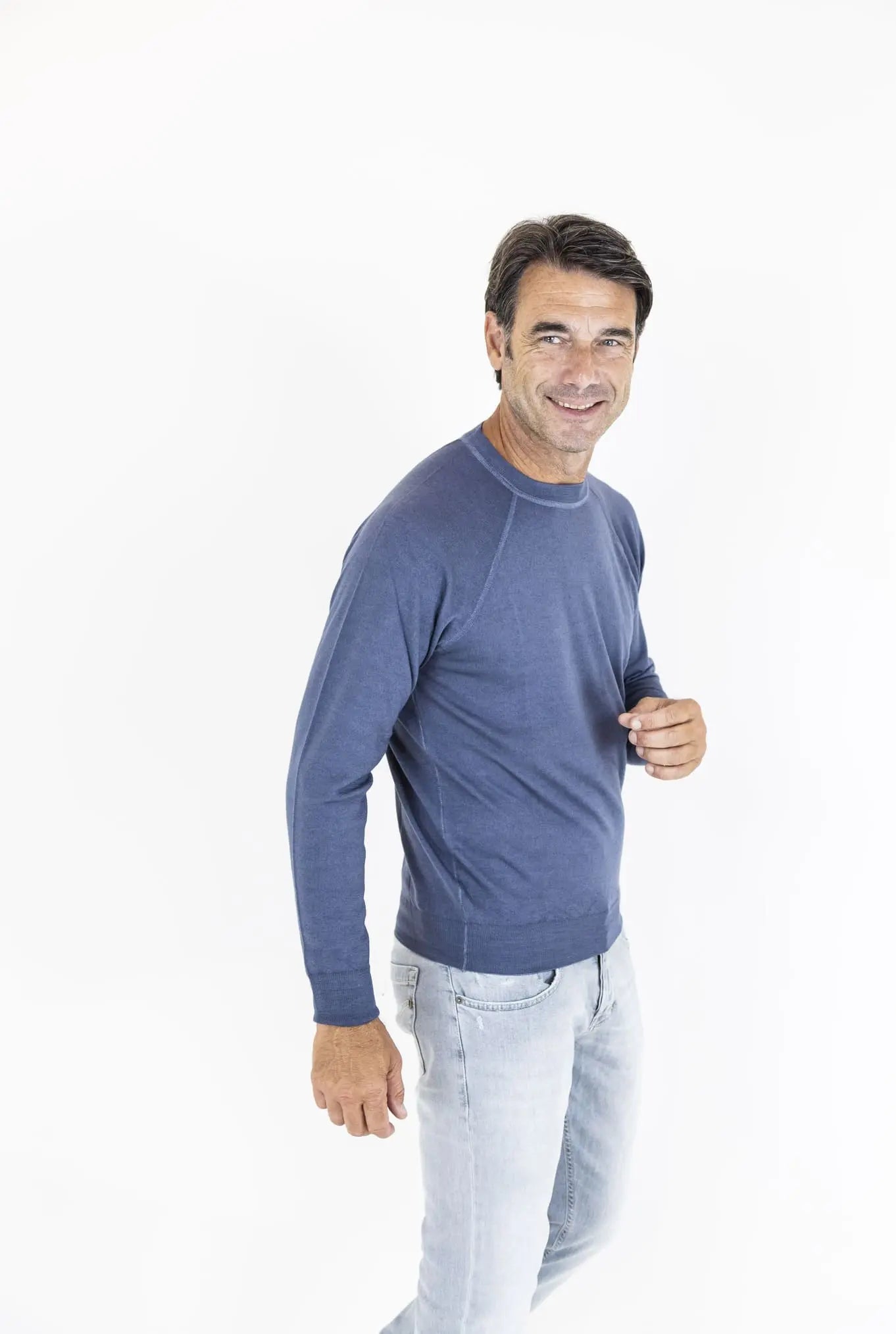 Maglia Girocollo Raglan Blu Denim Washed - Guarino Store