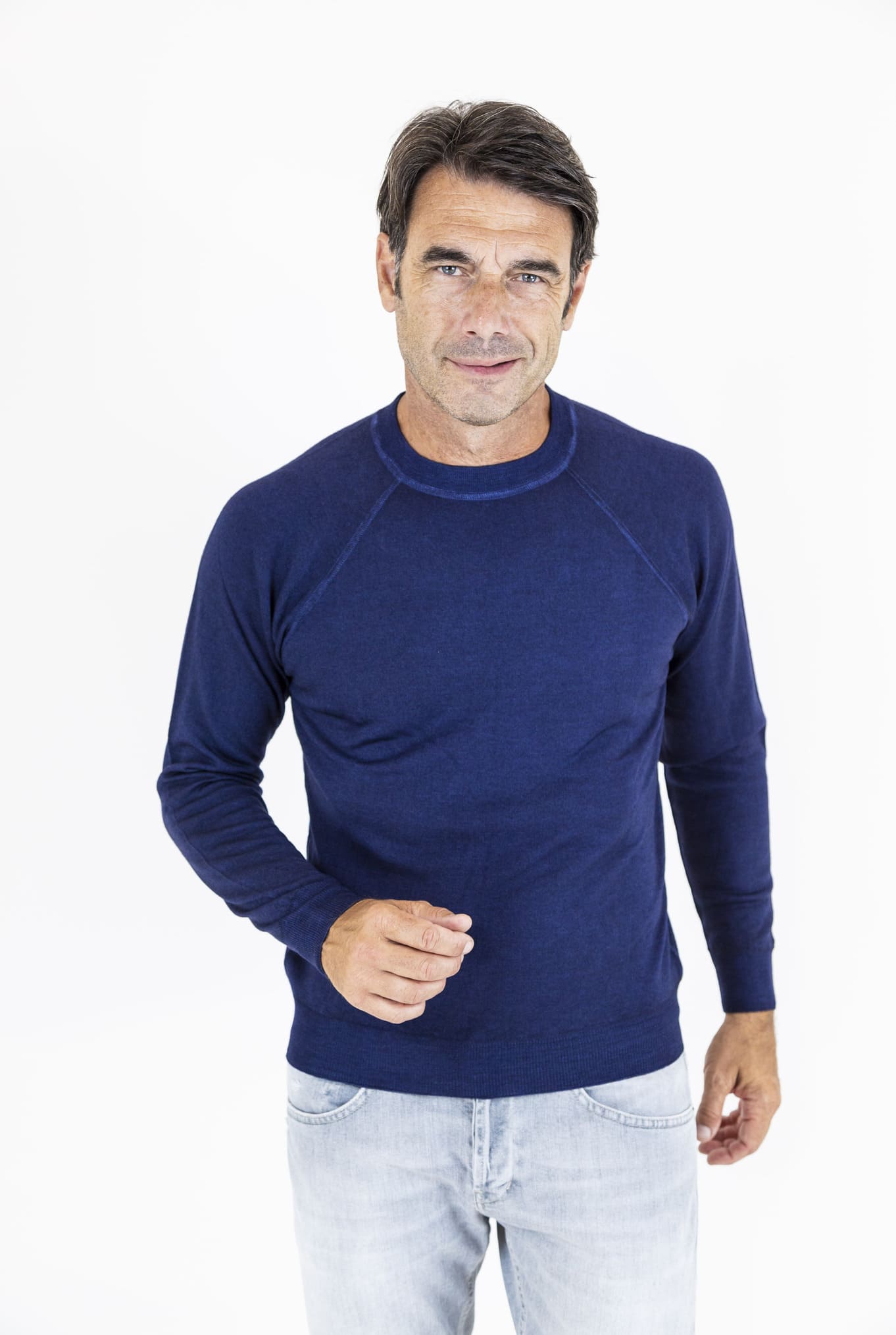 Maglia Girocollo Raglan Blu Royal Washed - Guarino Store