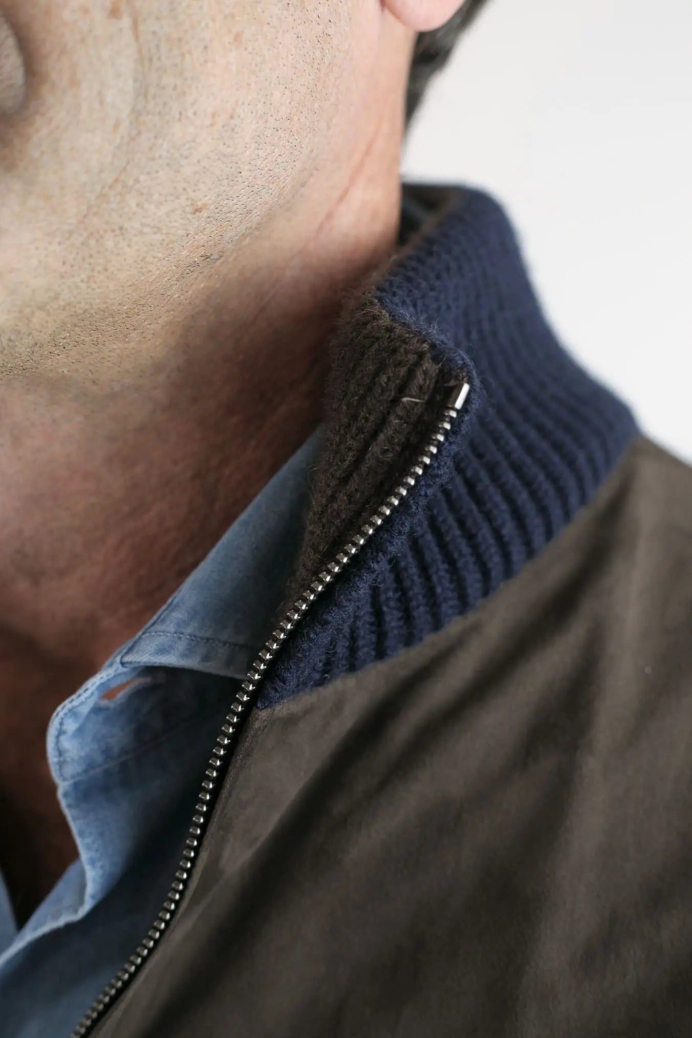 Gilet Cashmere e Suede Testa di Moro/Blu - Guarino Store
