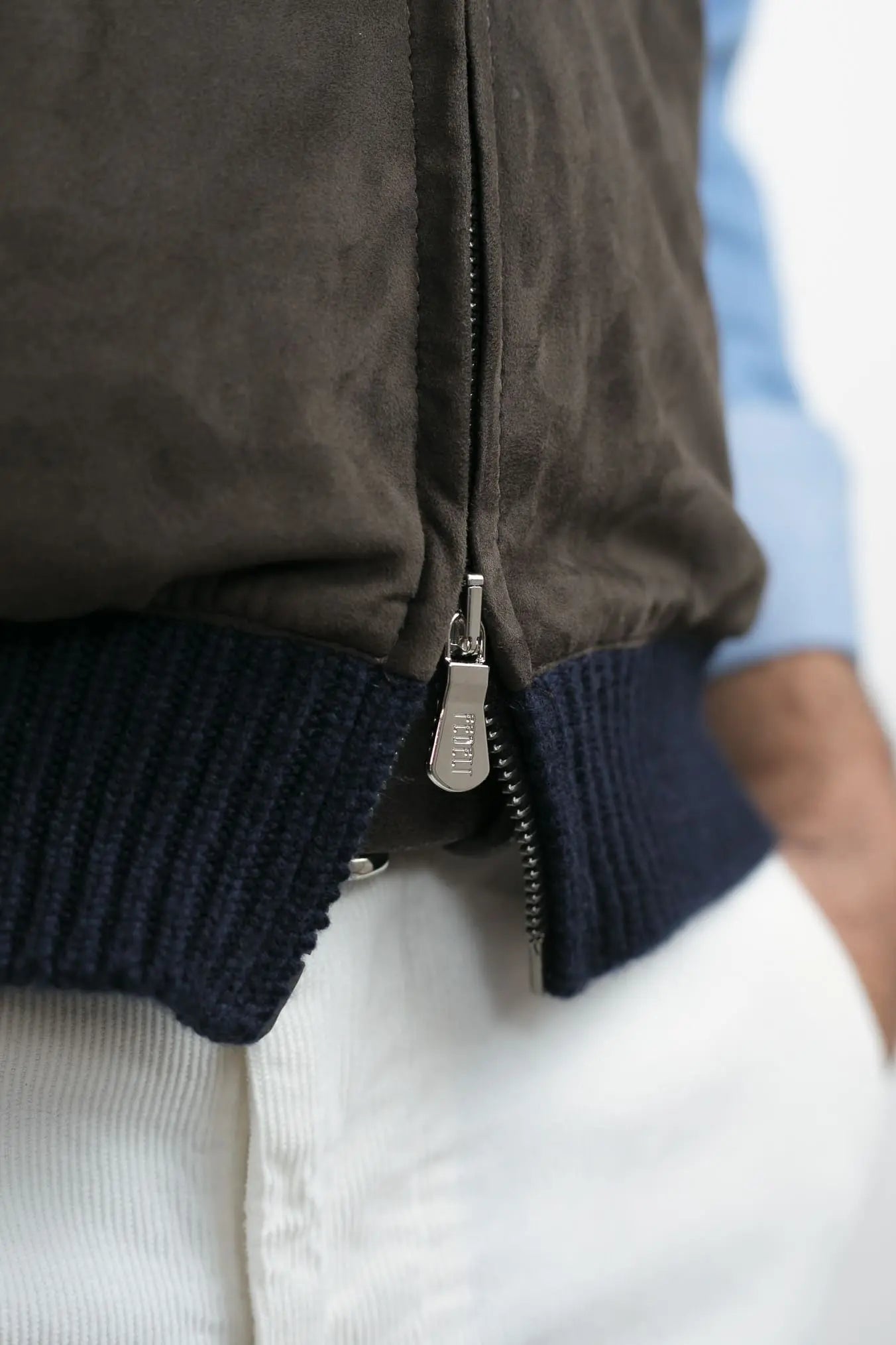 Gilet Cashmere e Suede Testa di Moro/Blu - Guarino Store