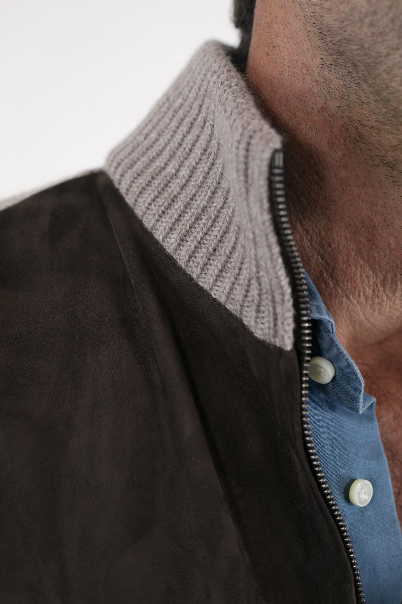 Gilet Cashmere e Suede Testa di Moro/Beige - Guarino Store