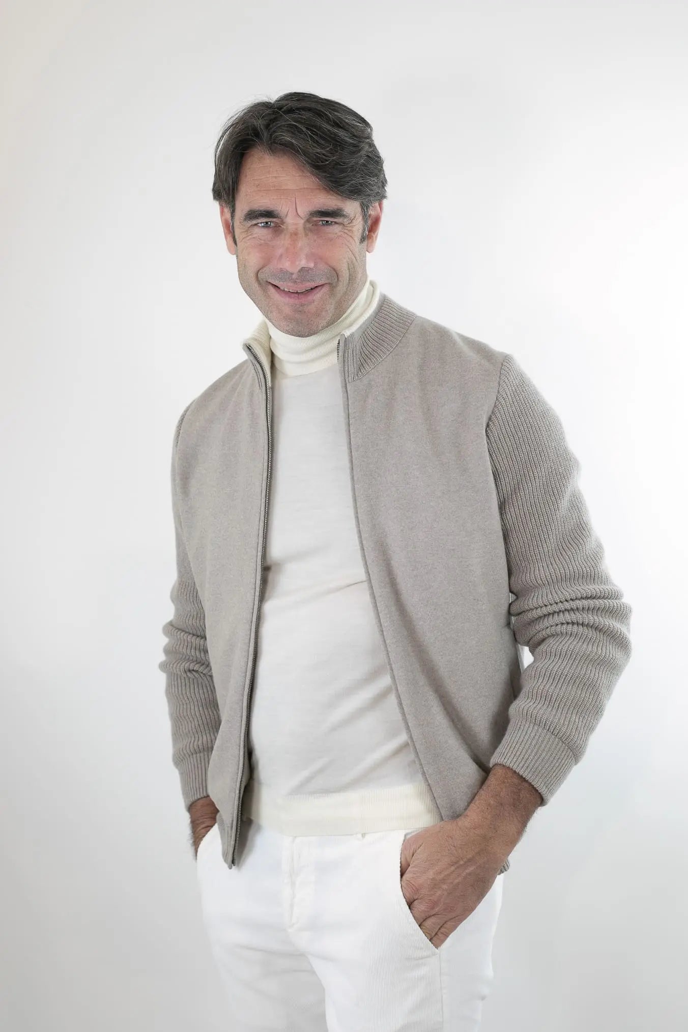 FIORONI Bomber in Maglia Full Zip Greige