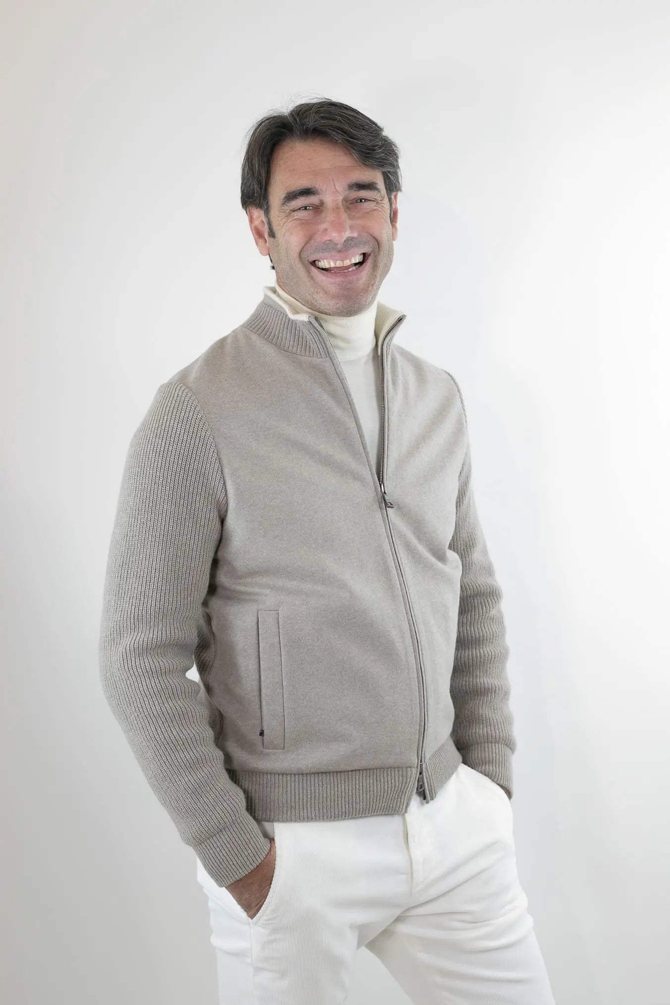 FIORONI Bomber in Maglia Full Zip Greige