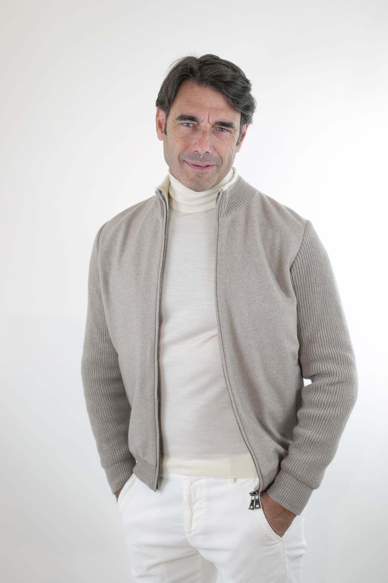 FIORONI Bomber in Maglia Full Zip Greige
