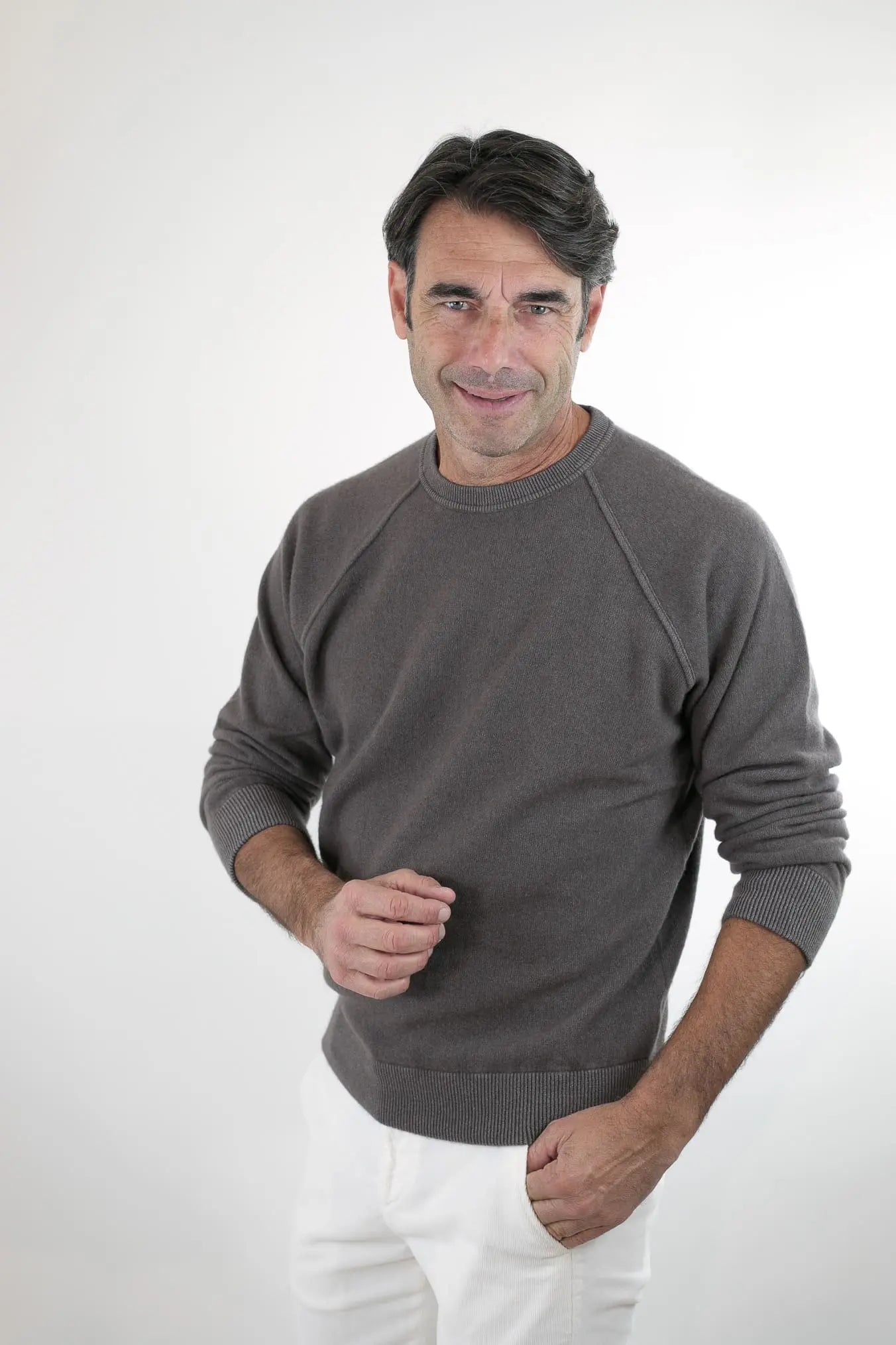 Girocollo Raglan Cashmere Old Dyed Fango - Guarino Store