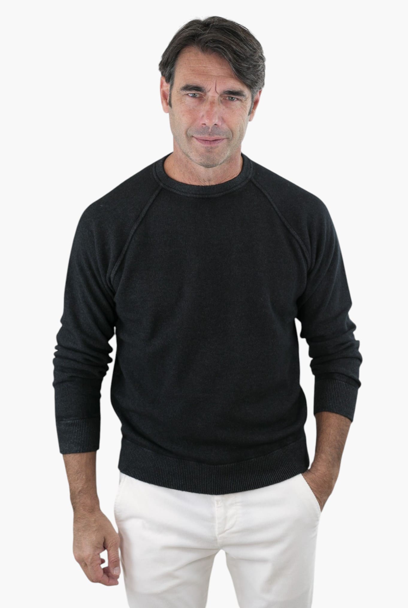 Girocollo Raglan Cashmere Old Dyed Nero - Guarino Store