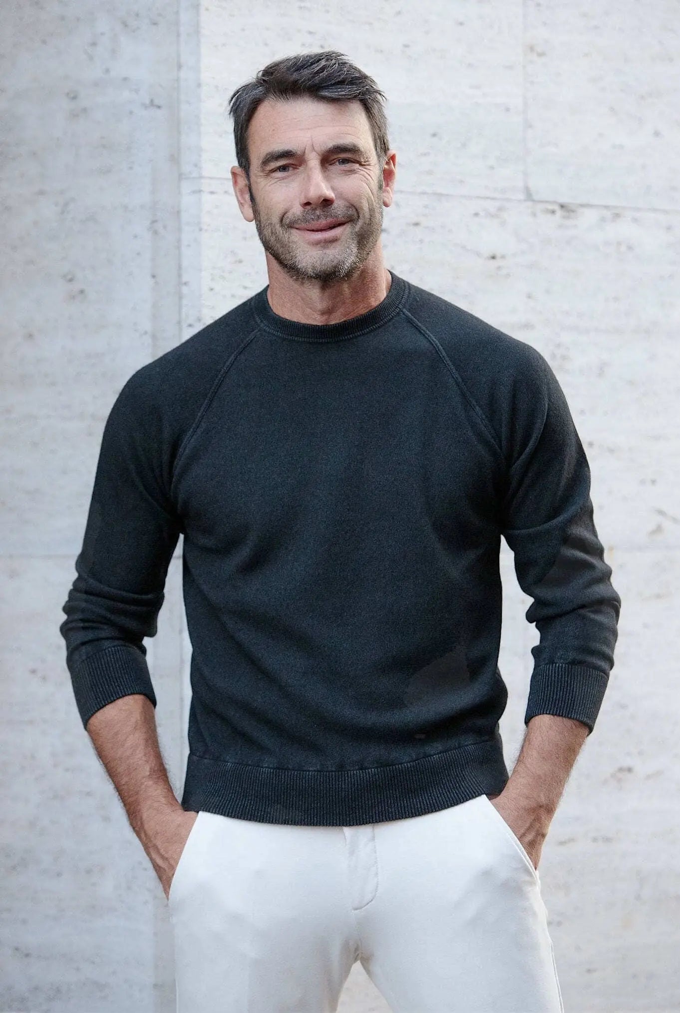 Girocollo Raglan Cashmere Old Dyed Nero - Guarino Store
