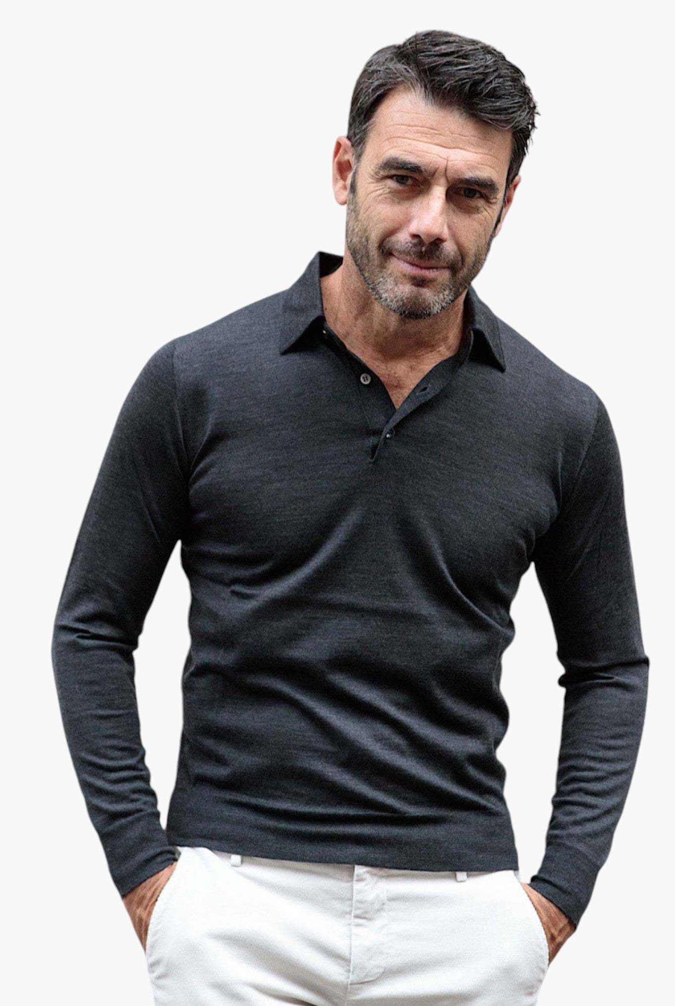 Polo Cashmere e Seta Manica Lunga Grigio Scuro - Guarino Store