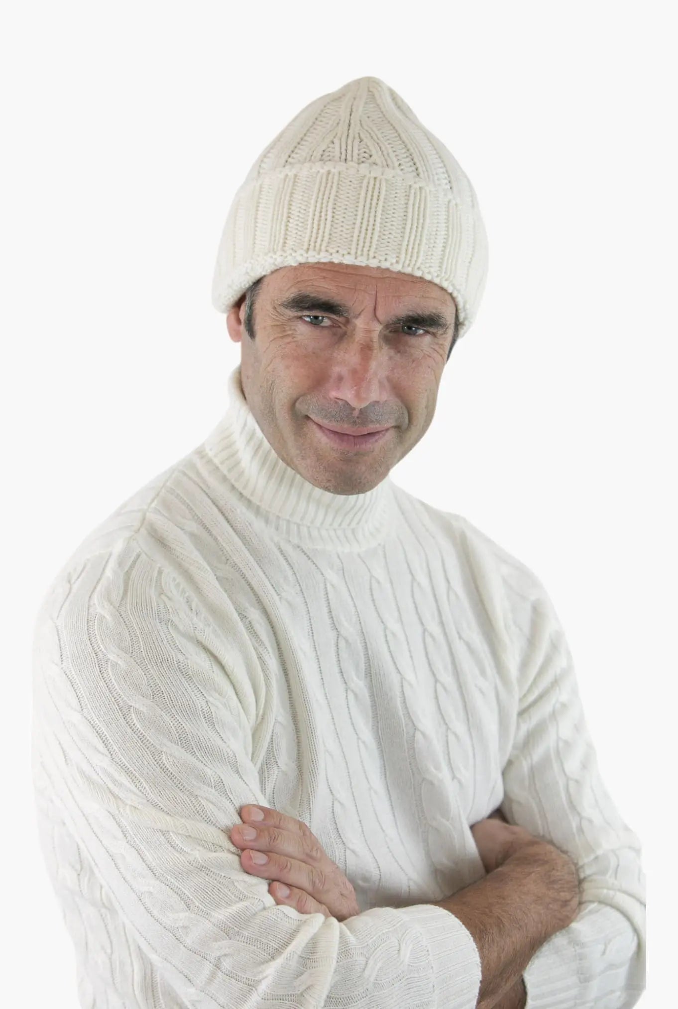 Berretto Cashmere Coste Larghe Bianco