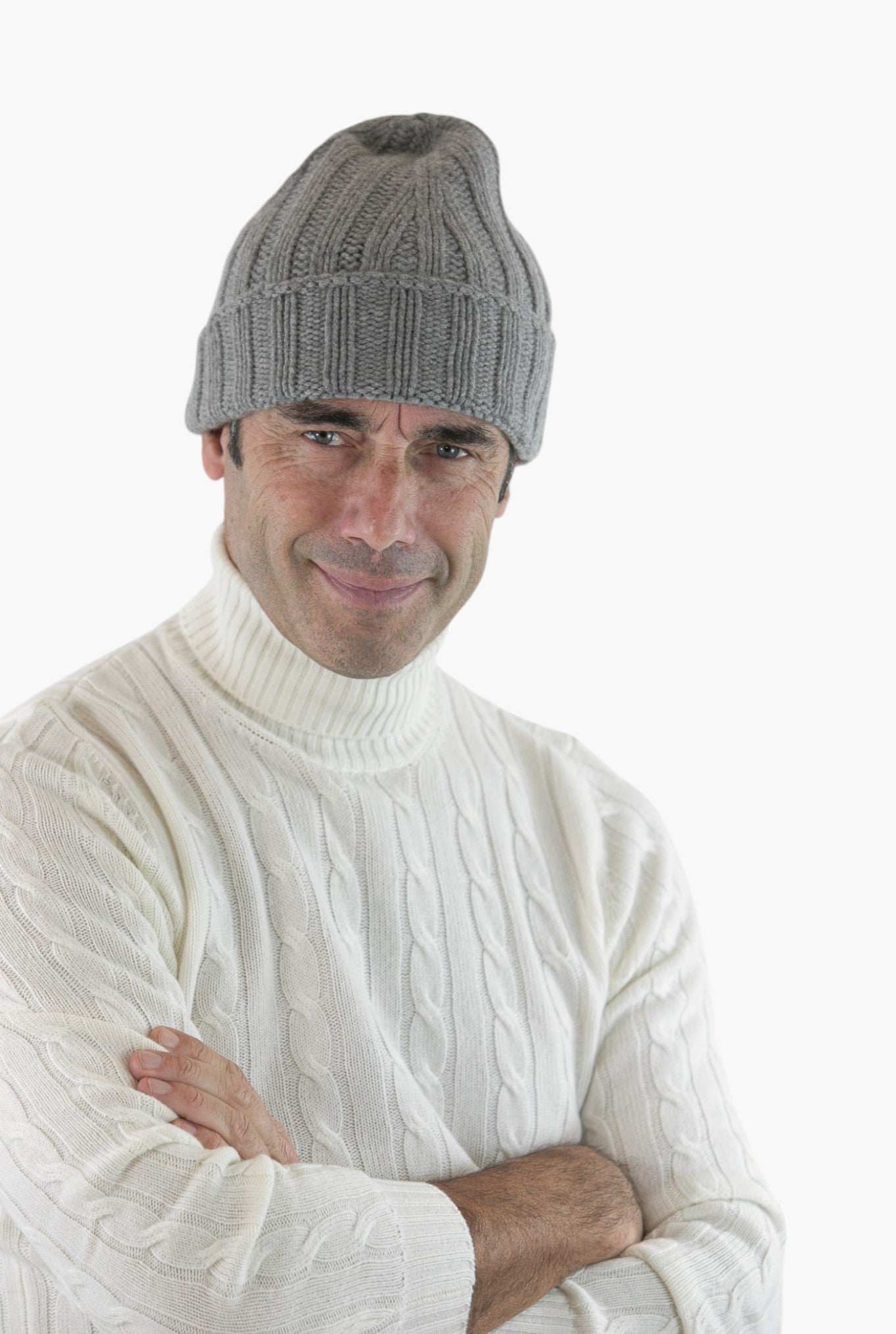 Berretto Cashmere Coste Larghe Grigio