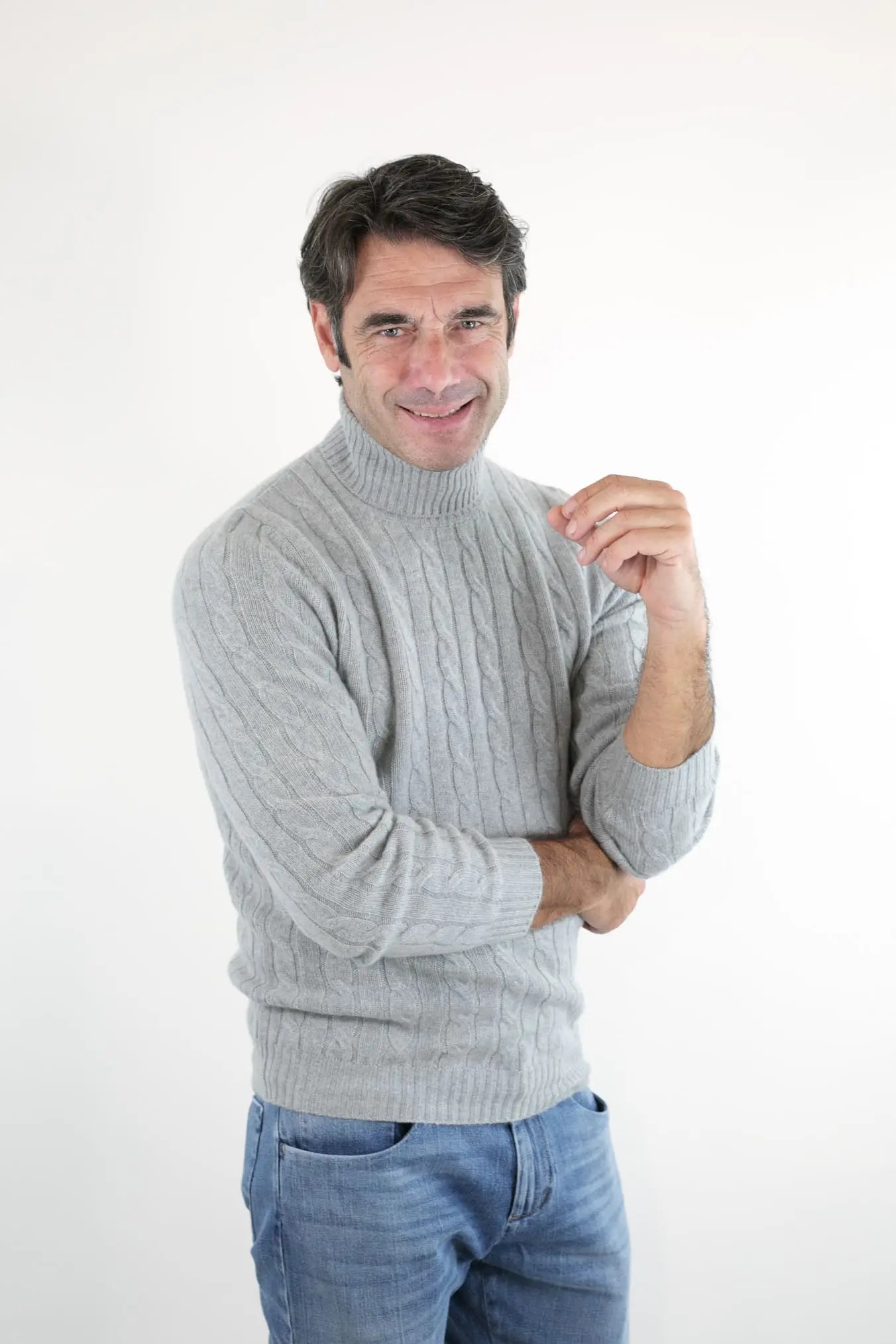 Dolcevita a Trecce in Cashmere Grigio Chiaro - Guarino Store