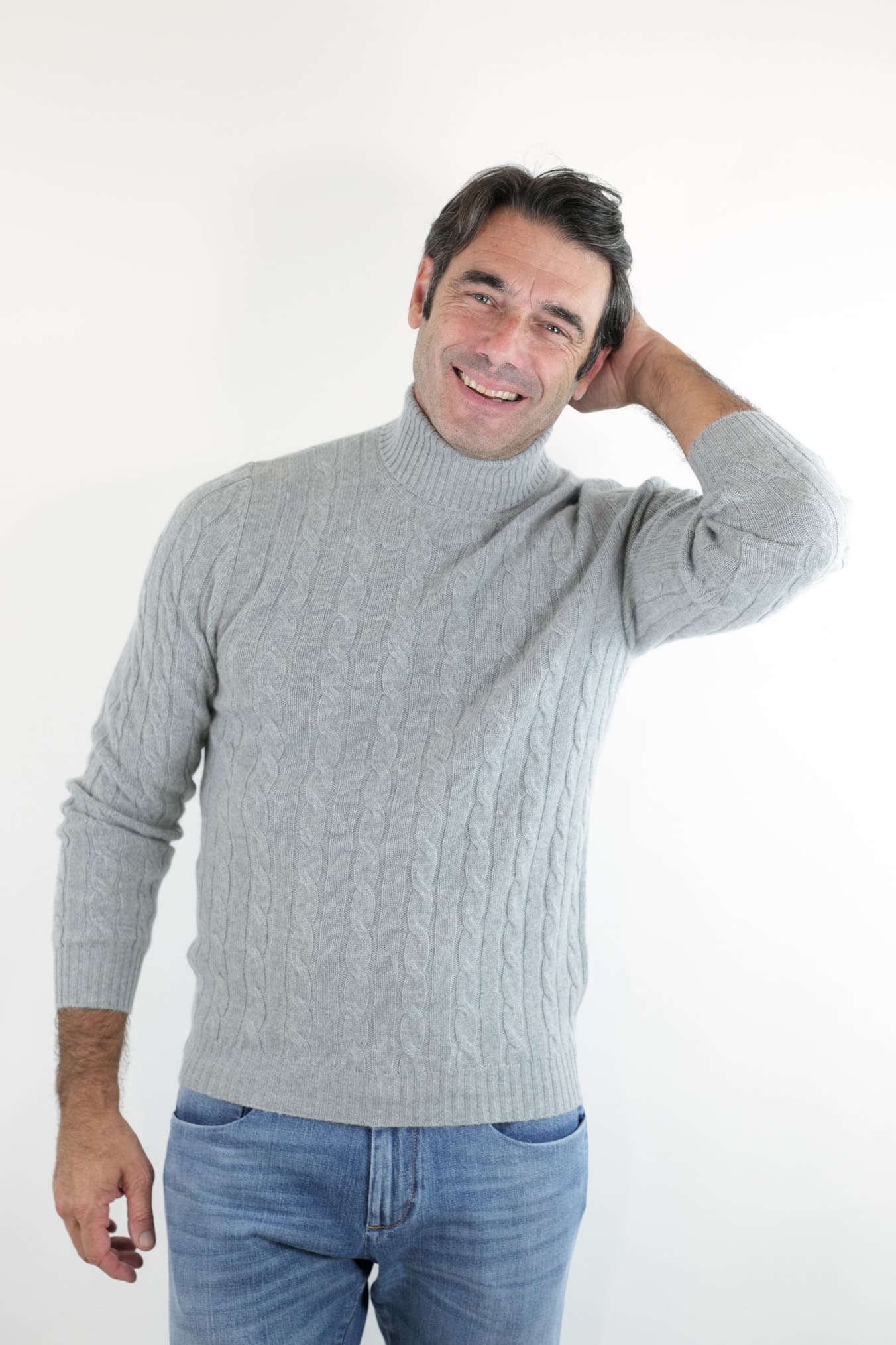 Dolcevita a Trecce in Cashmere Grigio Chiaro - Guarino Store