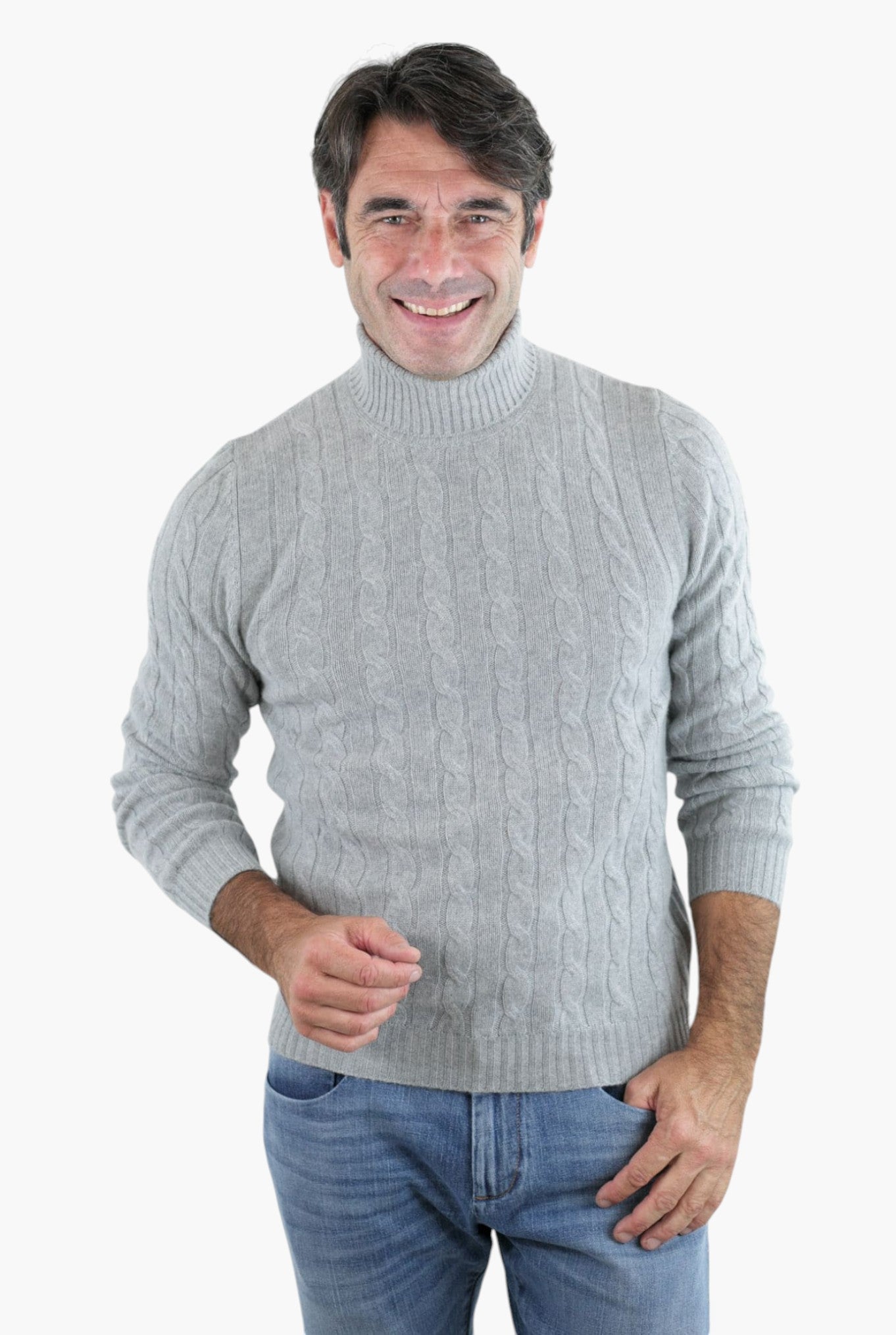 Dolcevita a Trecce in Cashmere Grigio Chiaro - Guarino Store