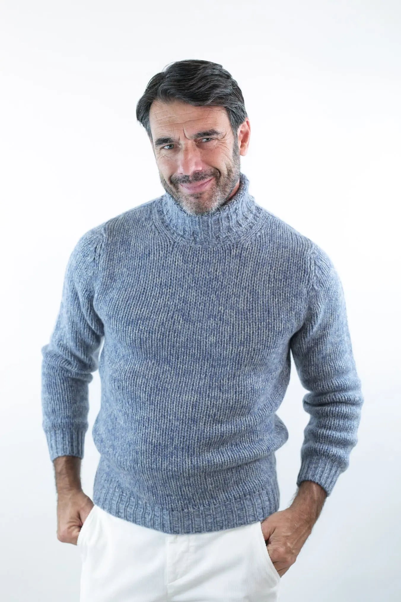 Dolcevita 6 Fili Cashmere Mélange Azzurro - Guarino Store