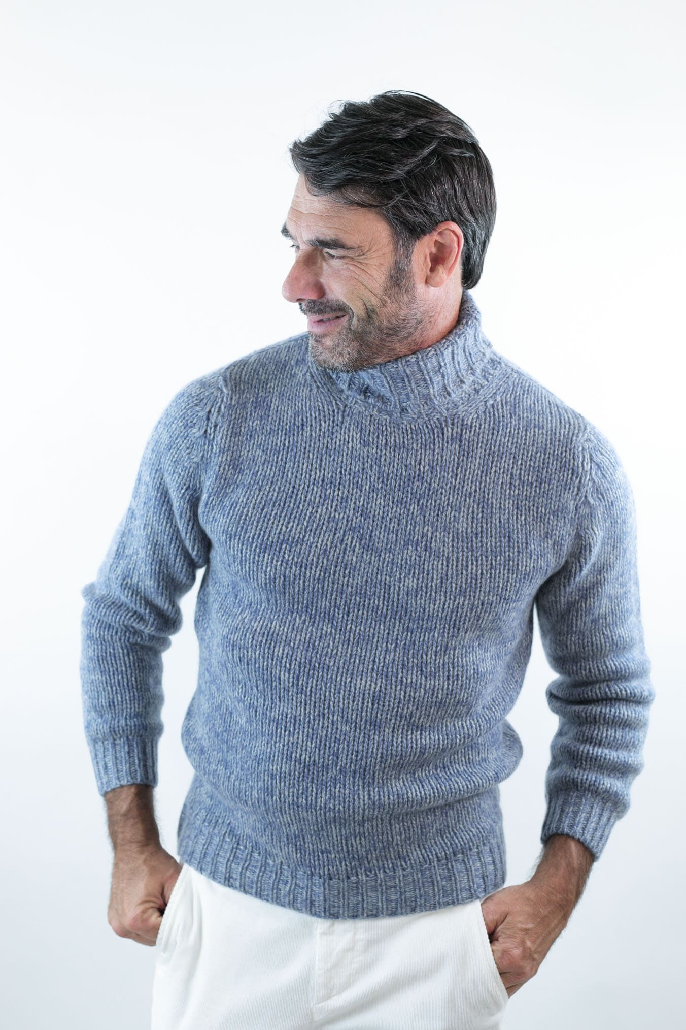Dolcevita 6 Fili Cashmere Mélange Azzurro - Guarino Store