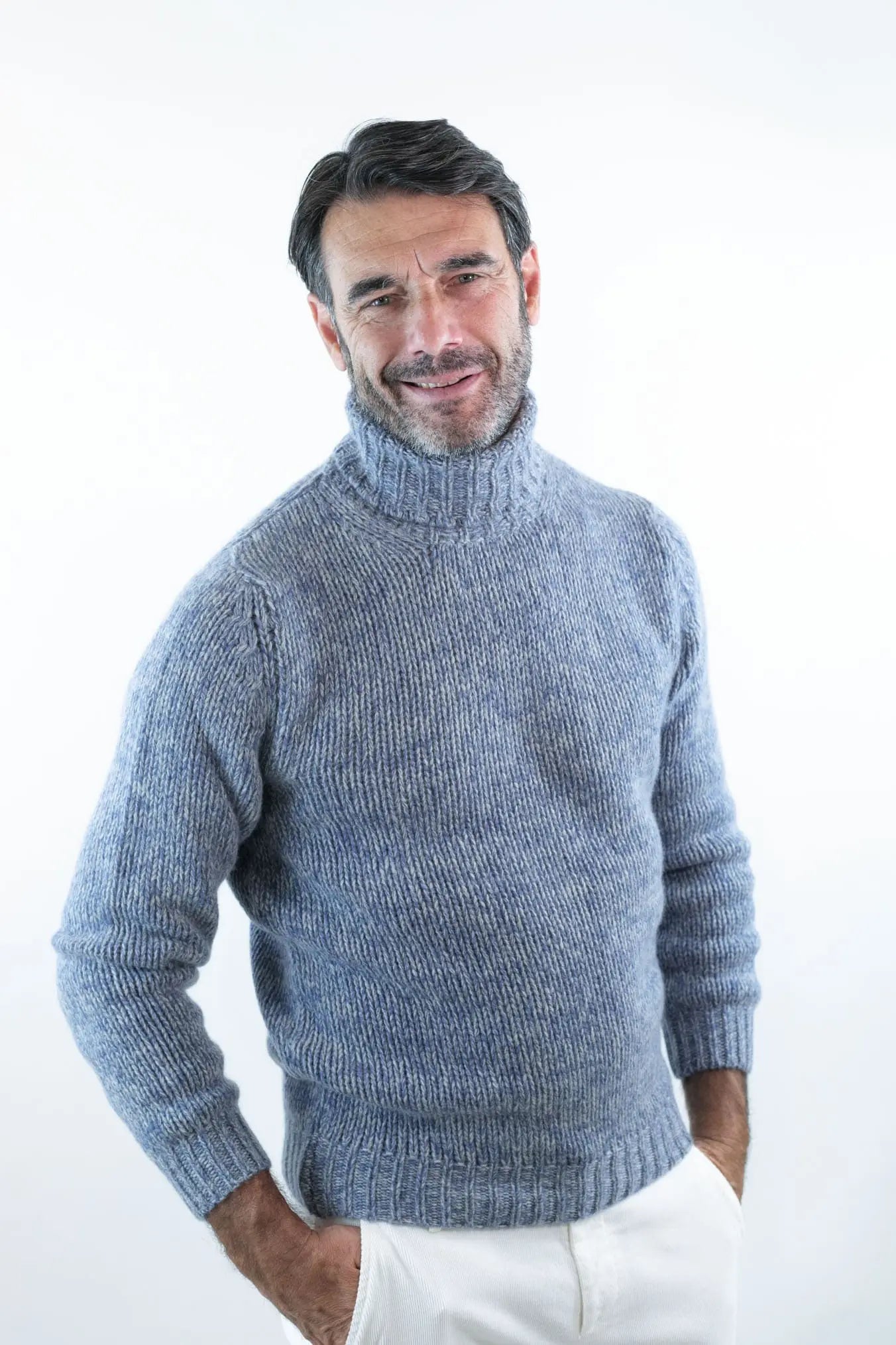 Dolcevita 6 Fili Cashmere Mélange Azzurro - Guarino Store