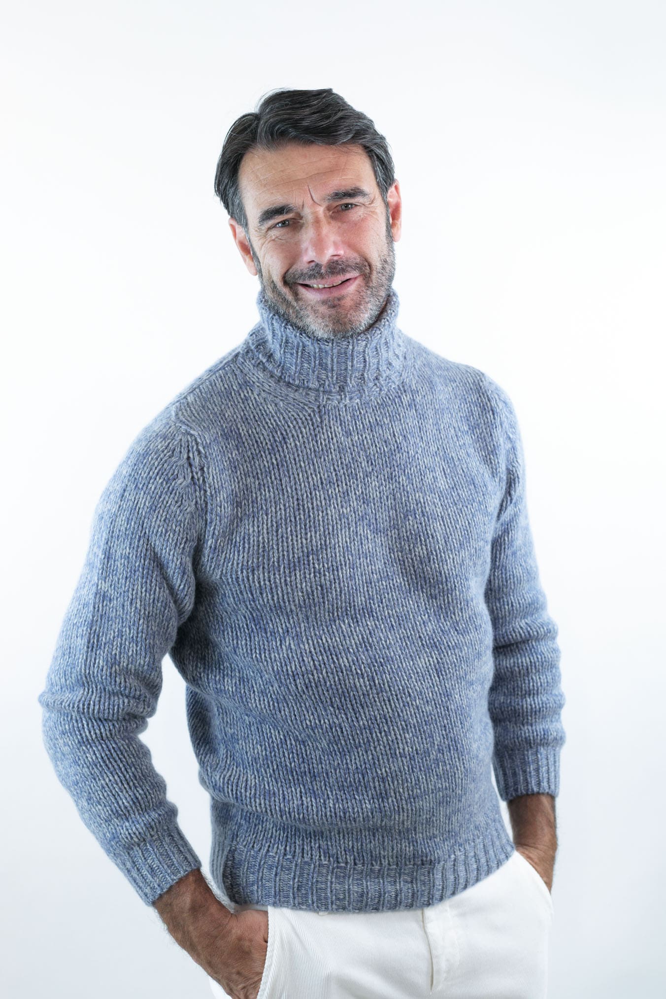 Dolcevita 6 Fili Cashmere Mélange Azzurro - Guarino Store