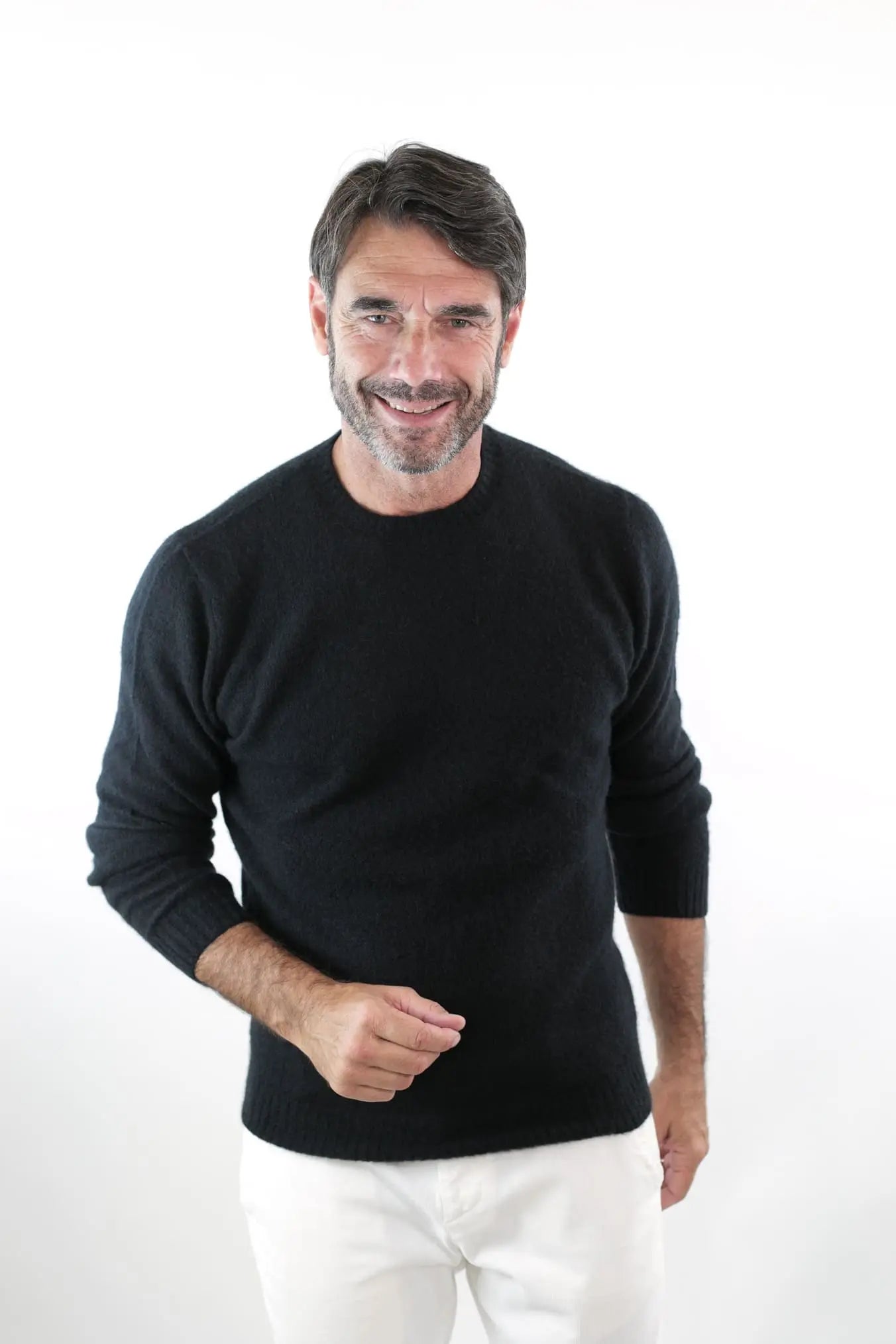 Maglia Girocollo in Cashmere e Seta Nero - Guarino Store