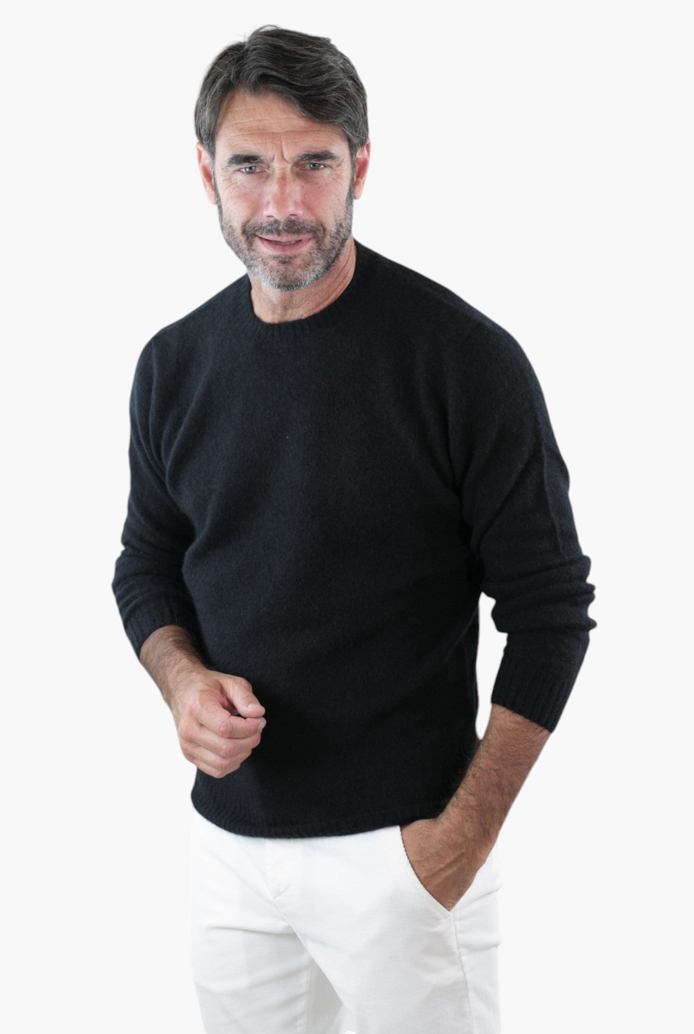 Maglia Girocollo in Cashmere e Seta Nero - Guarino Store