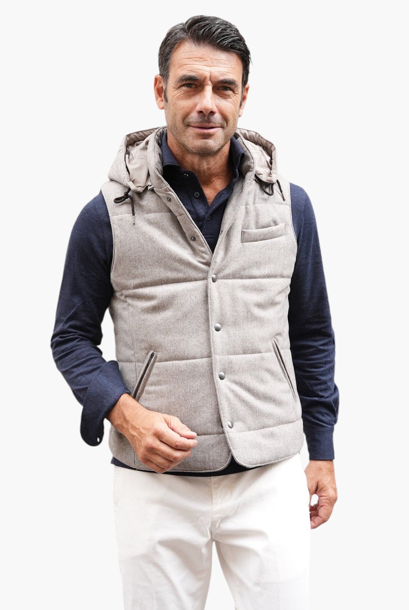 Gilet di Lana con Cappuccio Staccabile Beige - Guarino Store