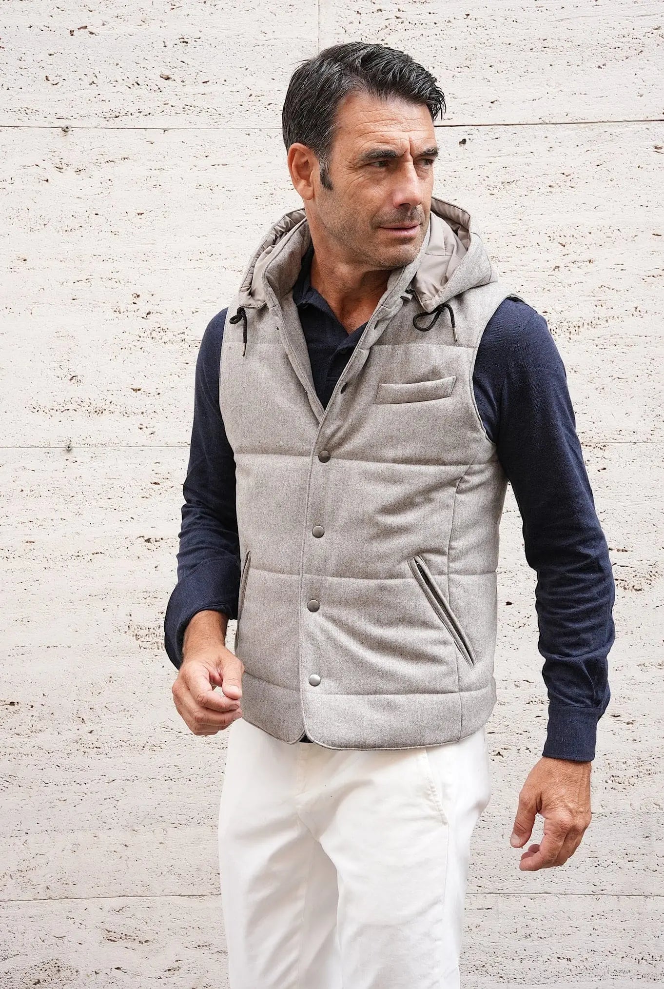 Gilet di Lana con Cappuccio Staccabile Beige - Guarino Store