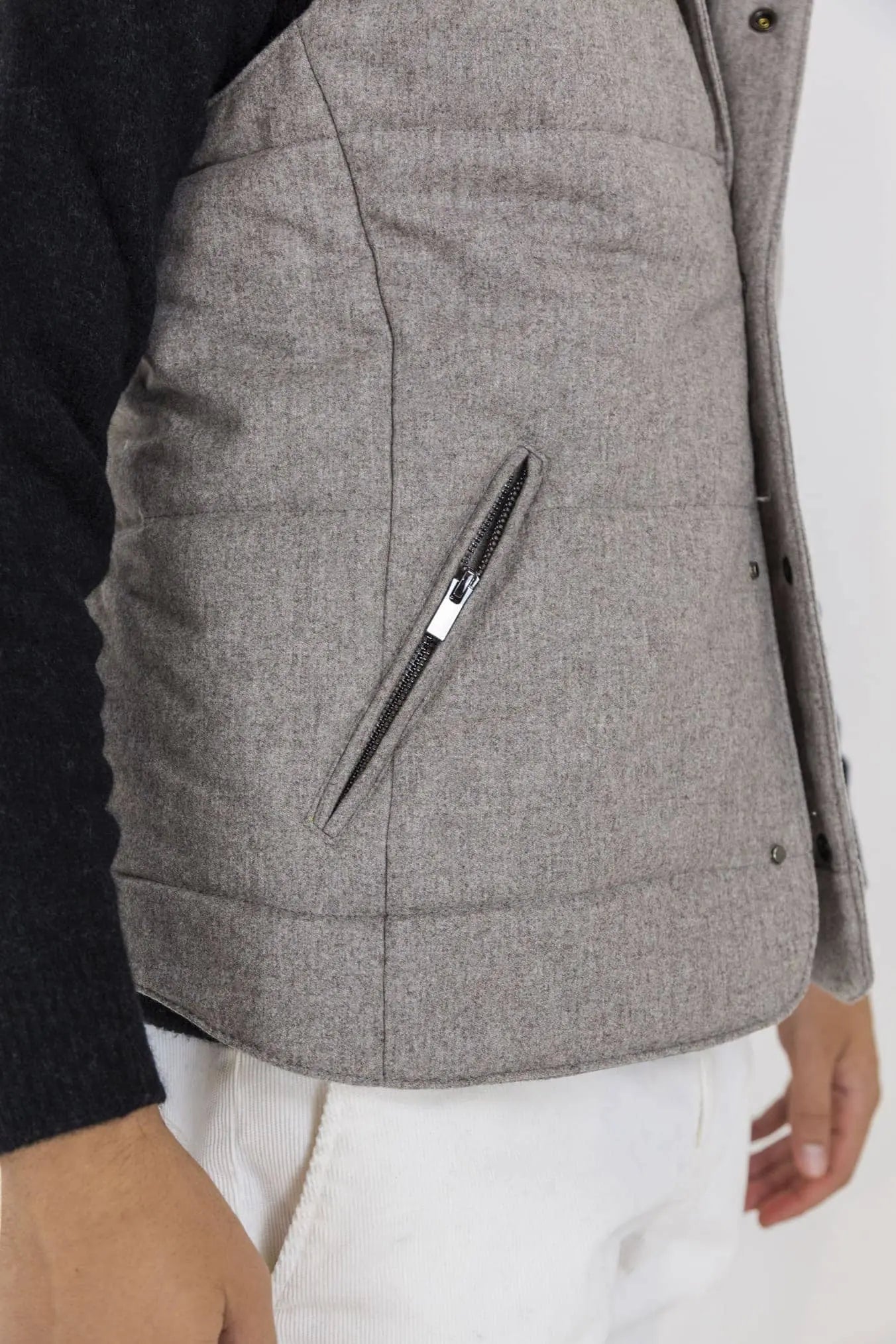 Gilet di Lana con Cappuccio Staccabile Beige - Guarino Store