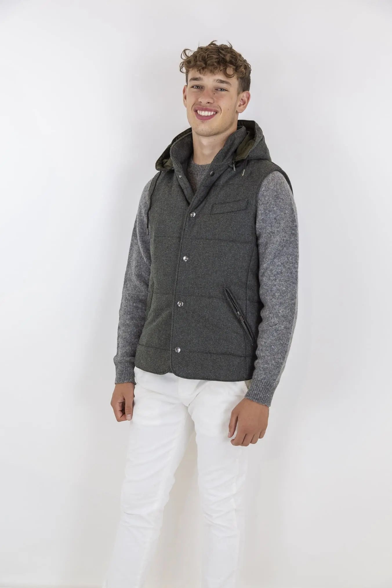 Gilet di Lana con Cappuccio Staccabile Verde - Guarino Store