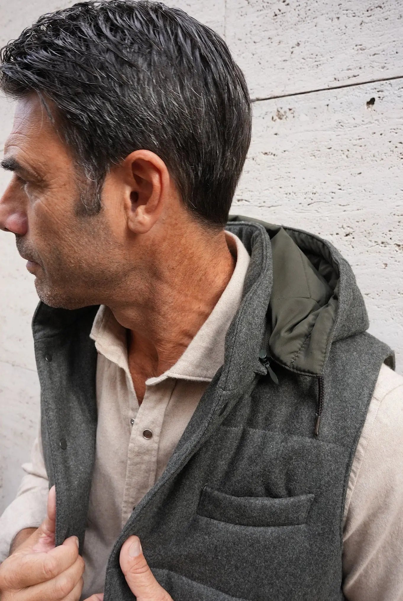 Gilet di Lana con Cappuccio Staccabile Verde - Guarino Store