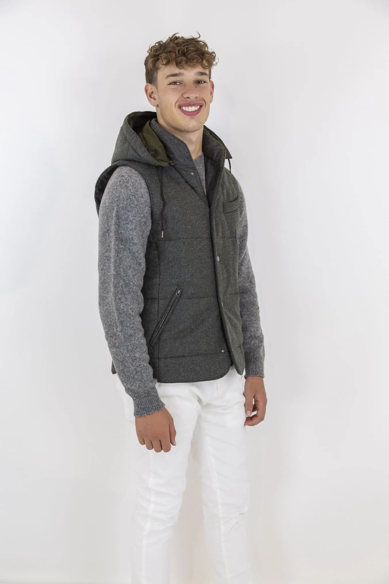 Gilet di Lana con Cappuccio Staccabile Verde - Guarino Store