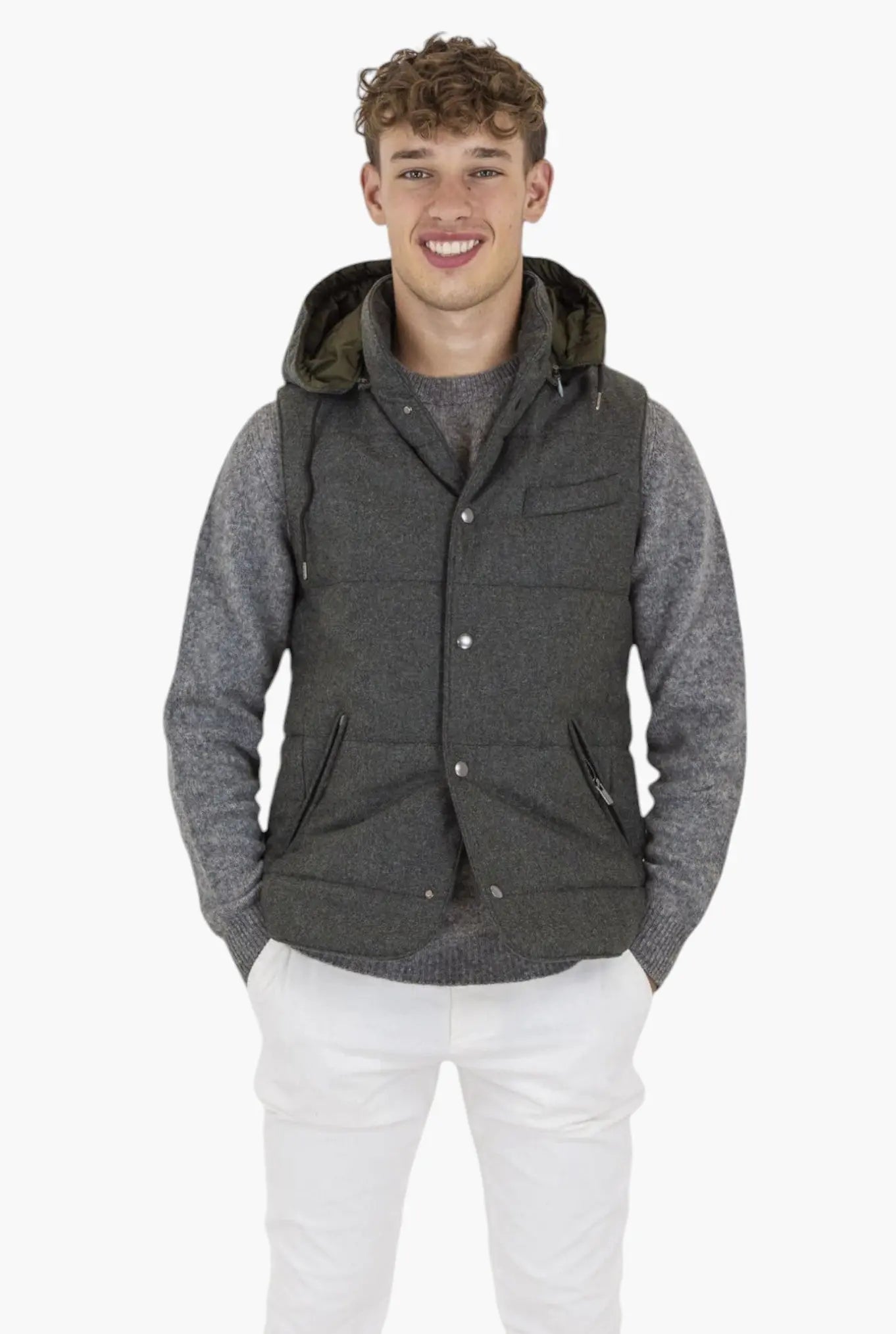Gilet di Lana con Cappuccio Staccabile Verde - Guarino Store