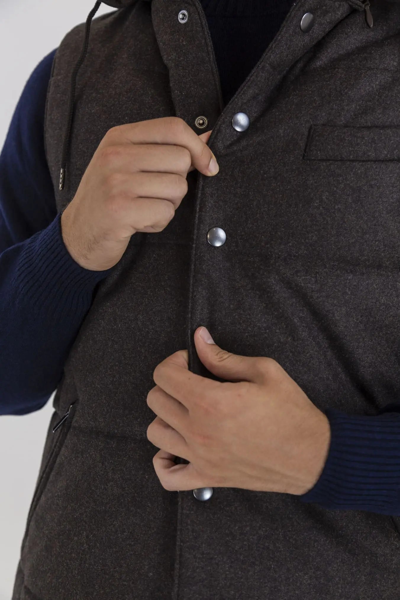 Gilet di Lana con Cappuccio Staccabile Testa di Moro - Guarino Store
