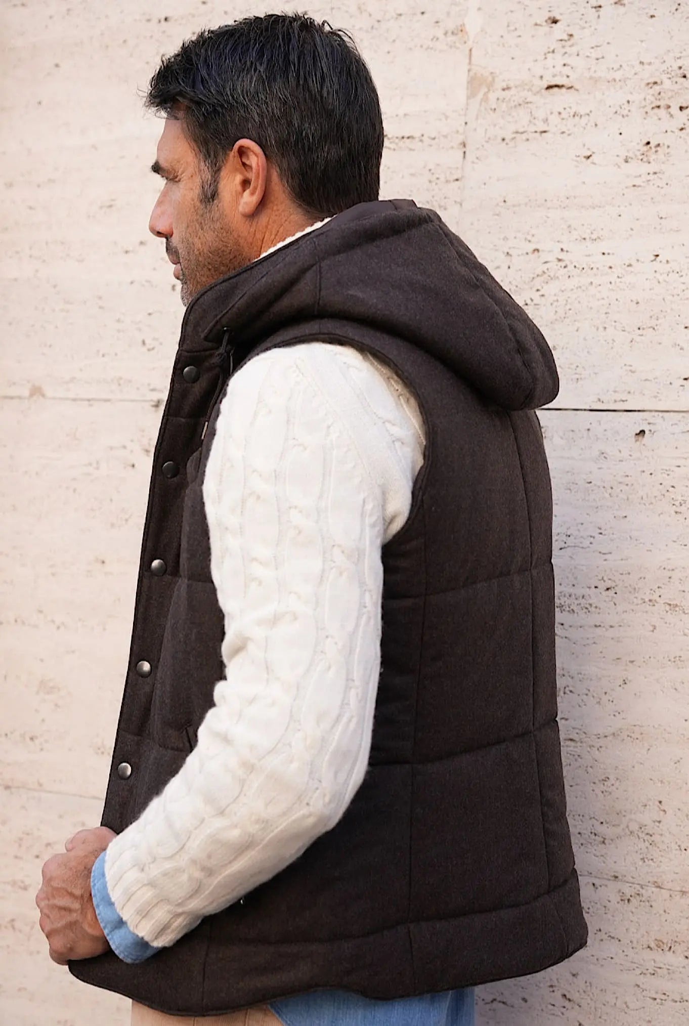 Gilet di Lana con Cappuccio Staccabile Testa di Moro - Guarino Store