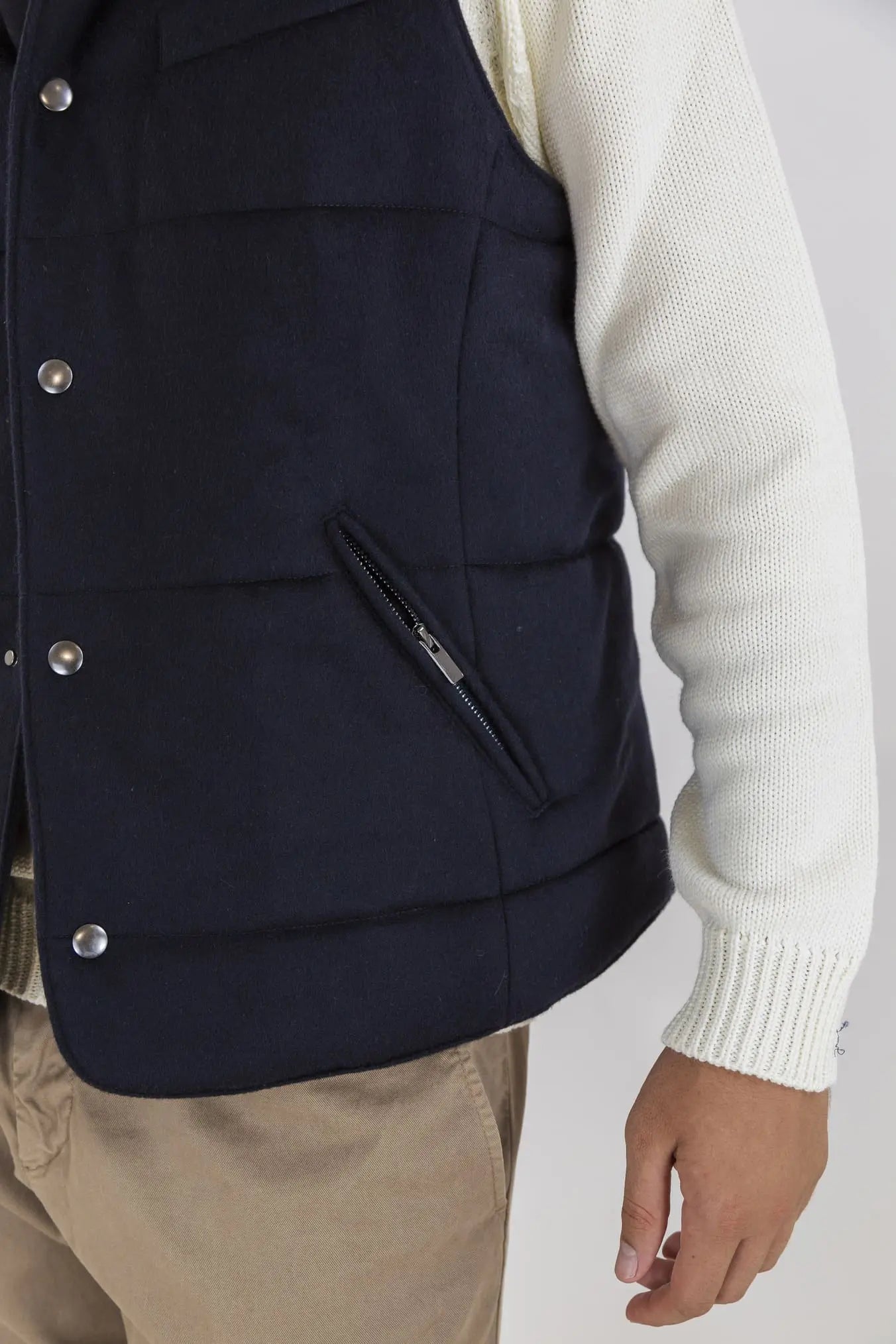 Gilet di Lana con Cappuccio Staccabile Blu - Guarino Store