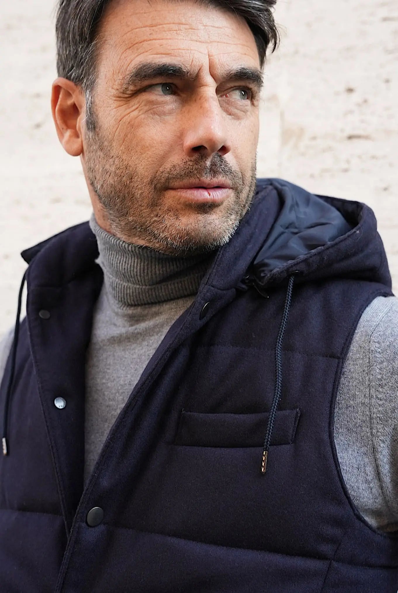 Gilet di Lana con Cappuccio Staccabile Blu - Guarino Store