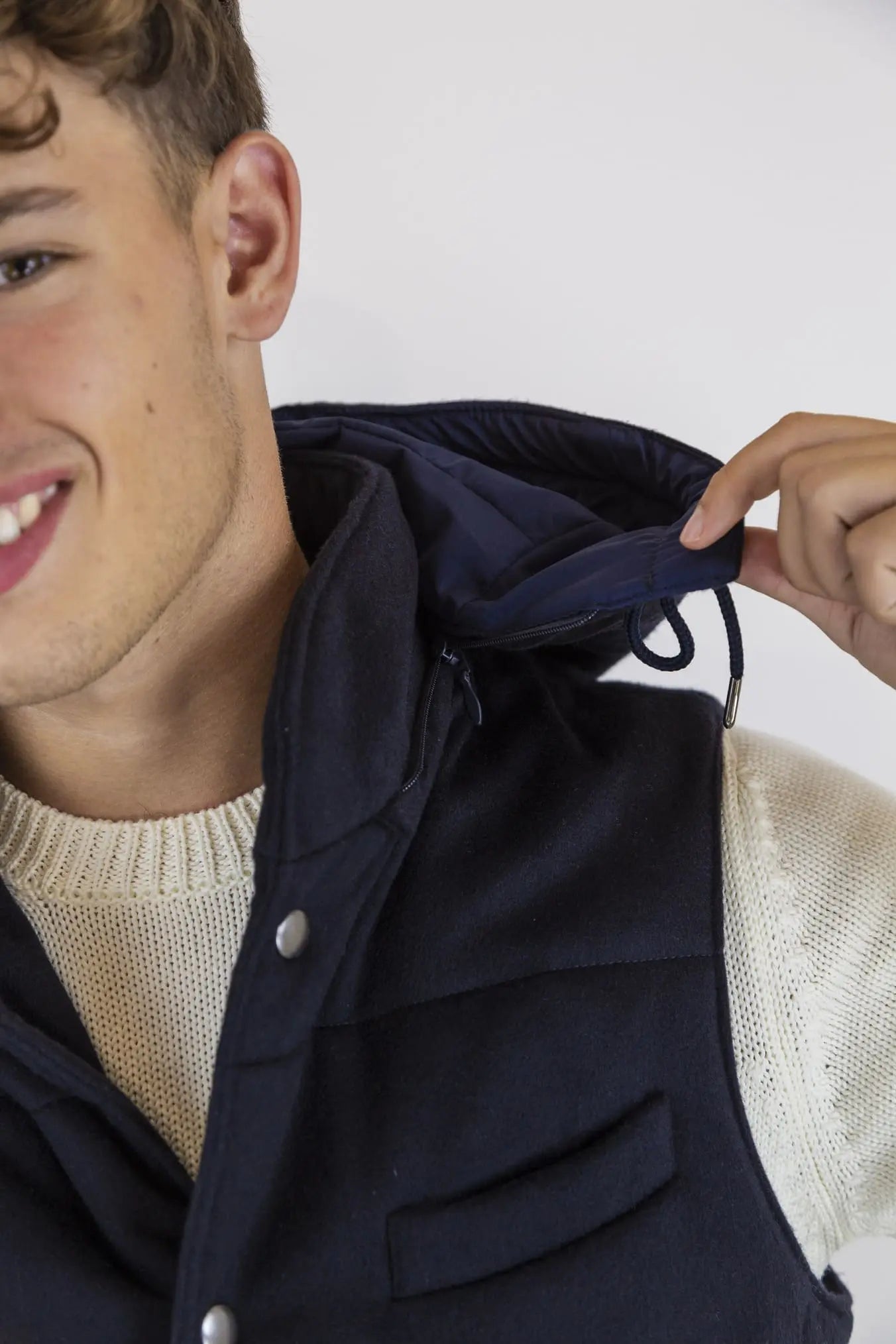 Gilet di Lana con Cappuccio Staccabile Blu - Guarino Store