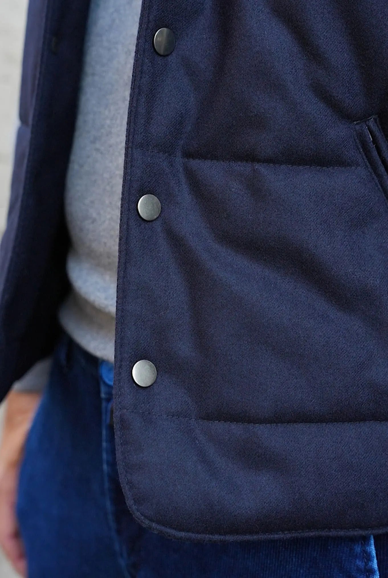 Gilet di Lana con Cappuccio Staccabile Blu - Guarino Store