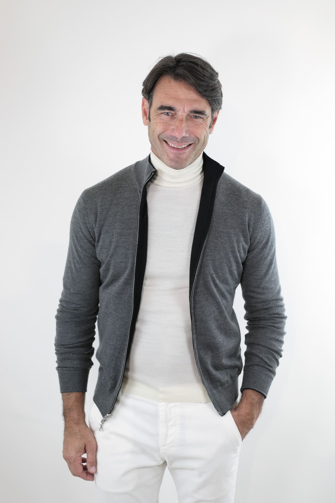 Maglia Full Zip Double Face Nero e Grigio - Guarino Store