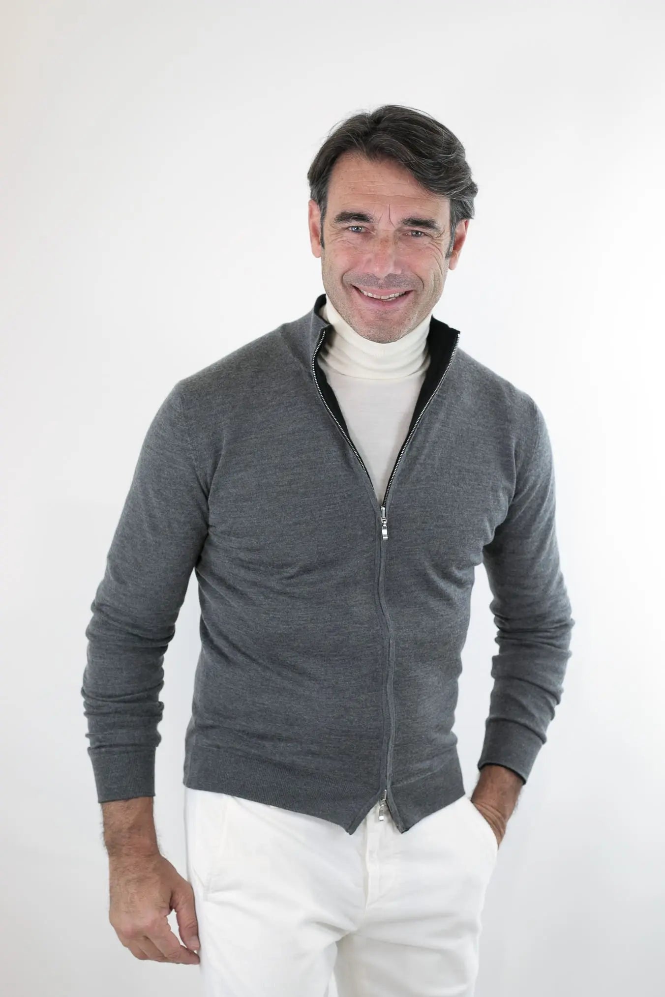 Maglia Full Zip Double Face Nero e Grigio - Guarino Store