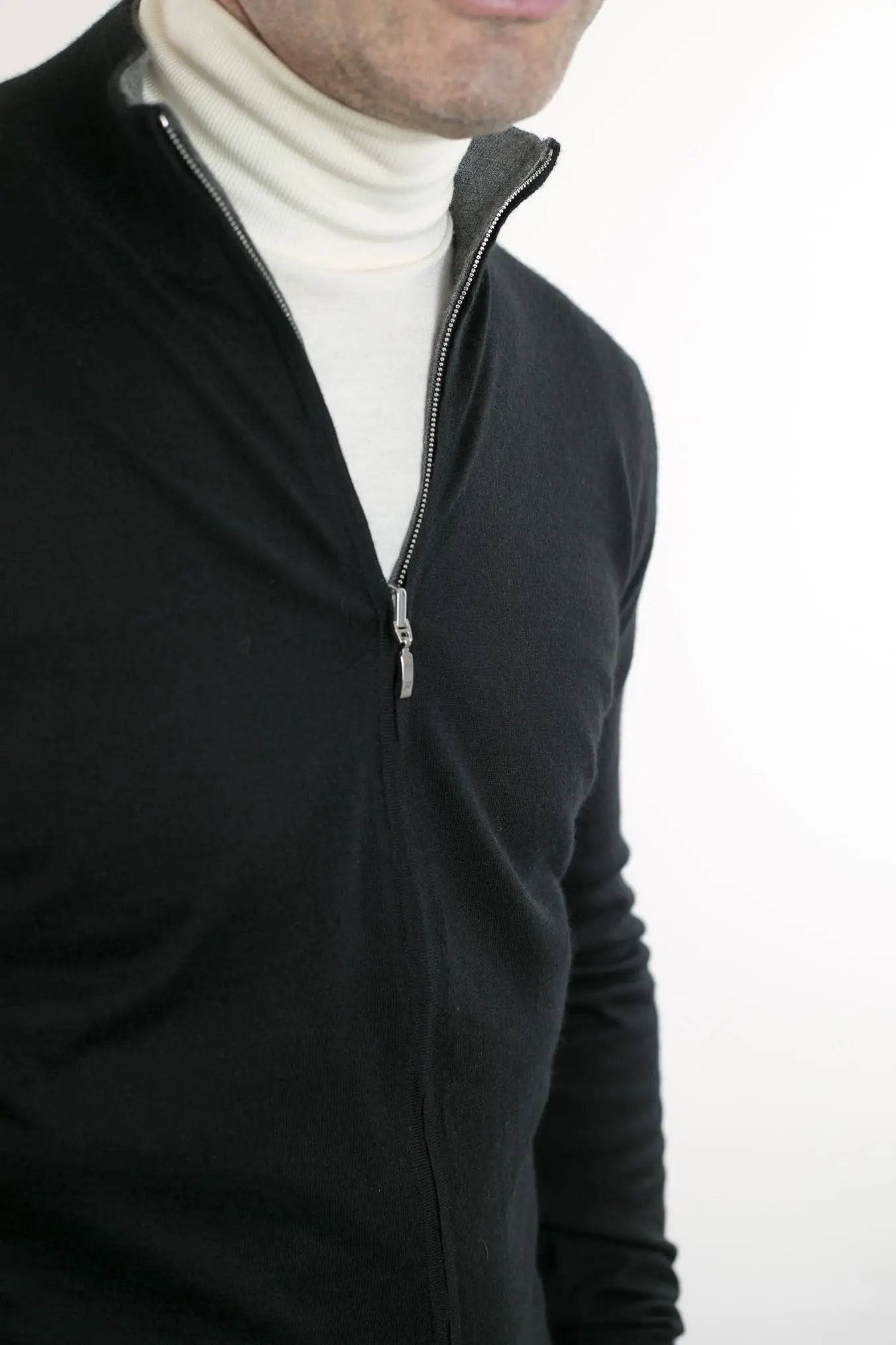 Maglia Full Zip Double Face Nero e Grigio - Guarino Store