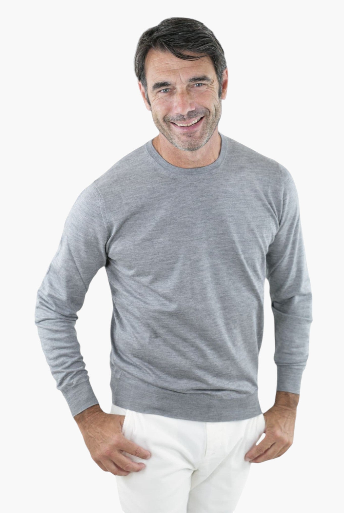 Girocollo Superlight Cashmere e Seta Pettinato Grigio Chiaro - Guarino Store