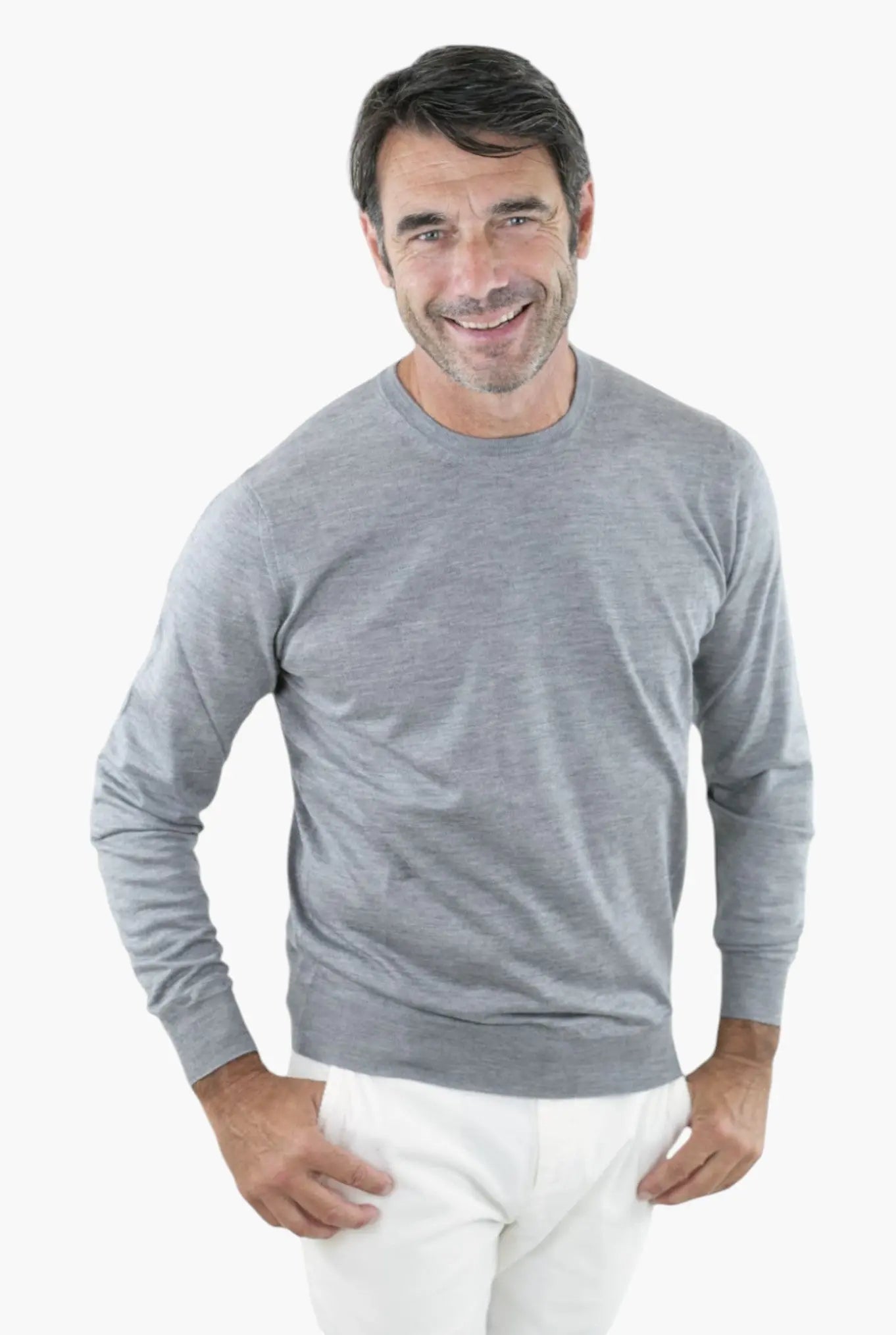 Girocollo Superlight Cashmere e Seta Pettinato Grigio Chiaro - Guarino Store