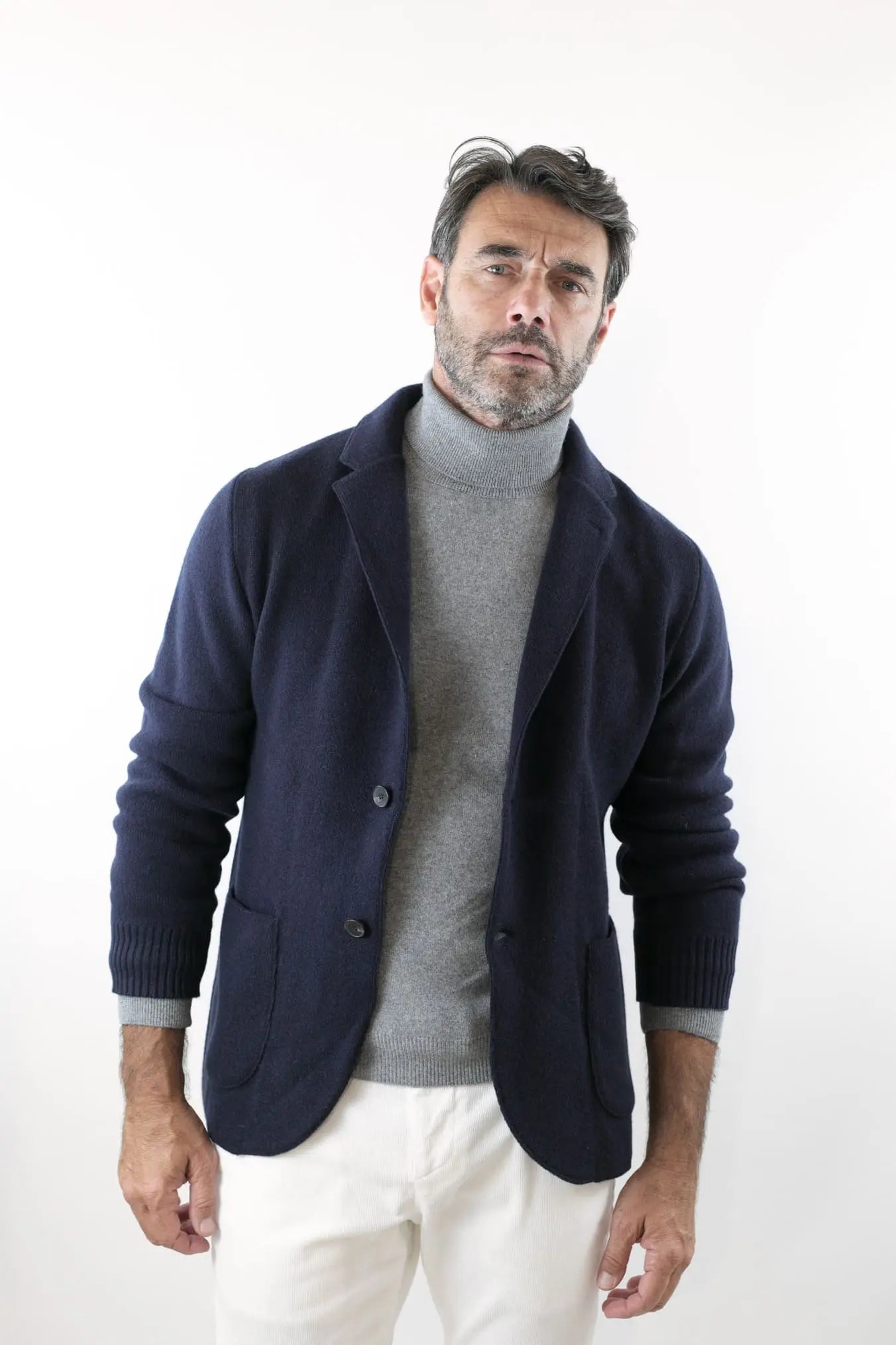 Giacca Maglia in Cashmere Blu Navy - Guarino Store