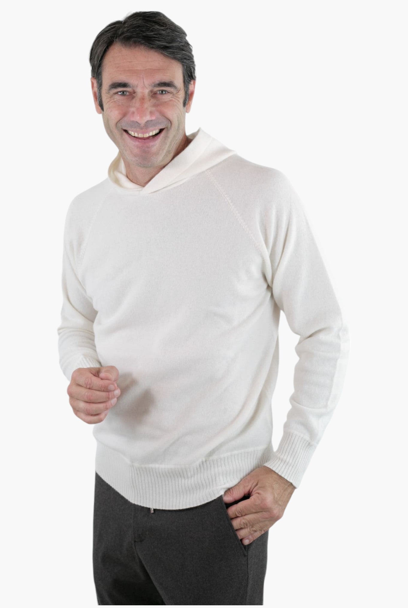 Maglia Felpa Cashmere con Cappuccio Bianco - Guarino Store