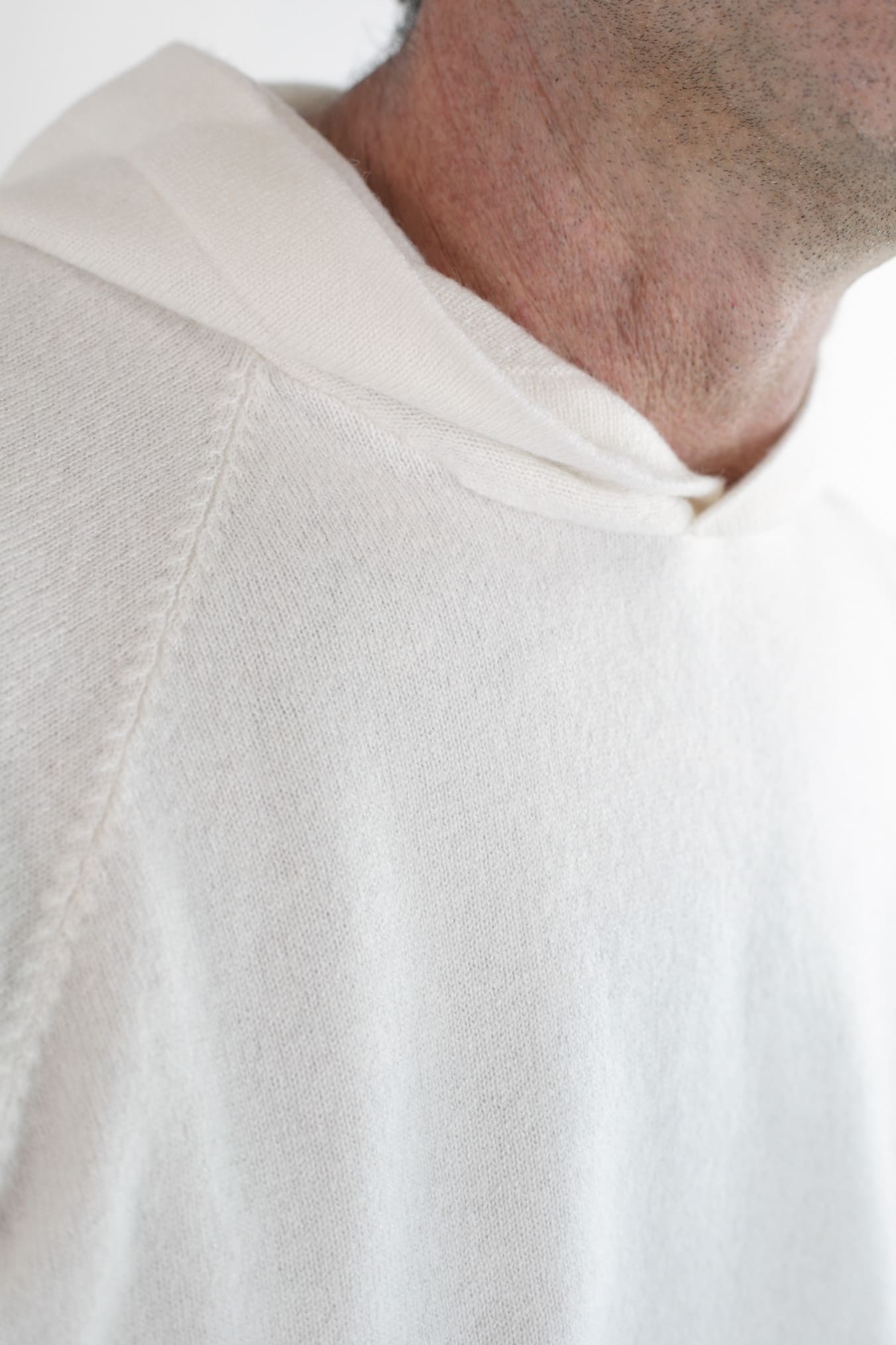 Maglia Felpa Cashmere con Cappuccio Bianco - Guarino Store
