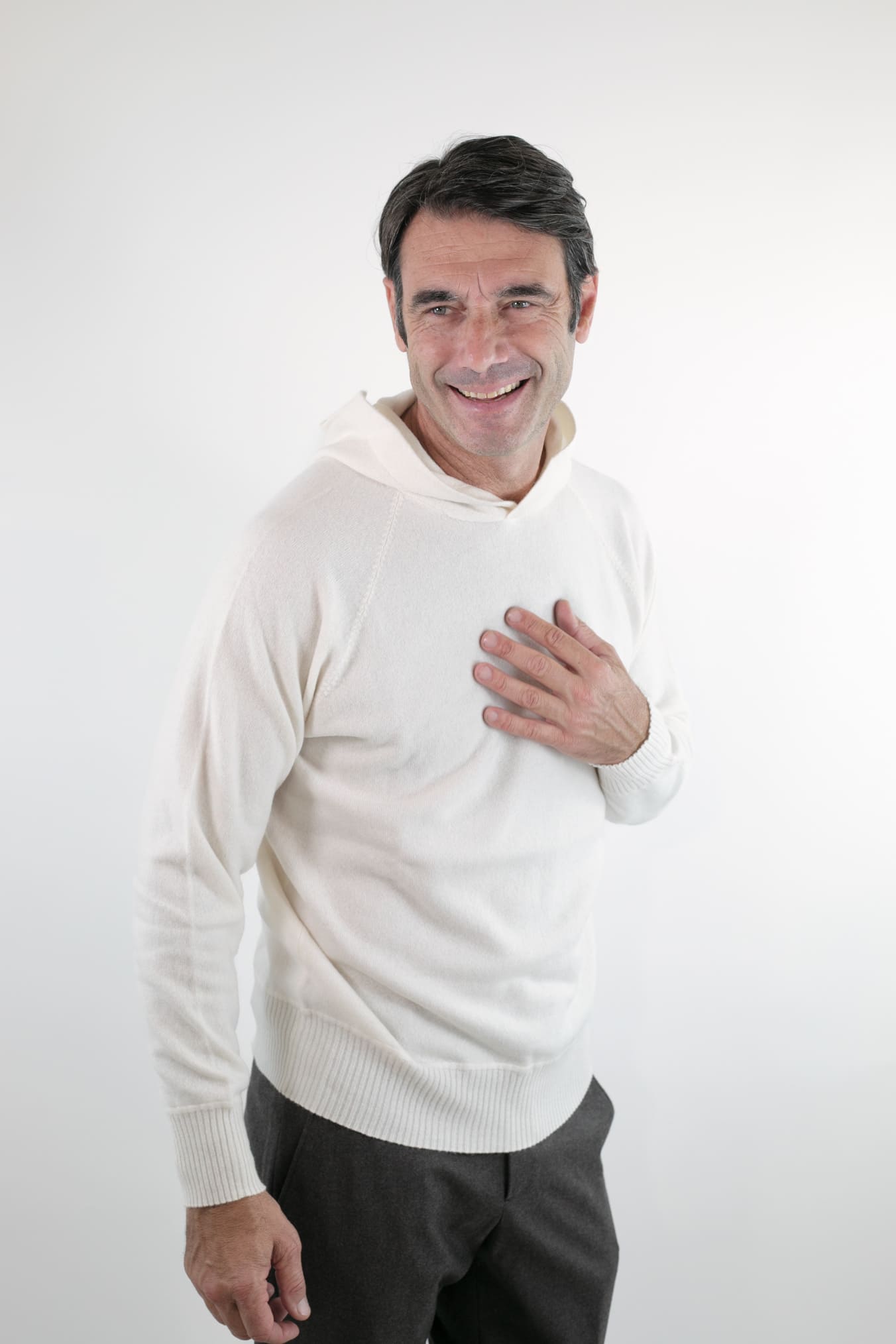 Maglia Felpa Cashmere con Cappuccio Bianco - Guarino Store