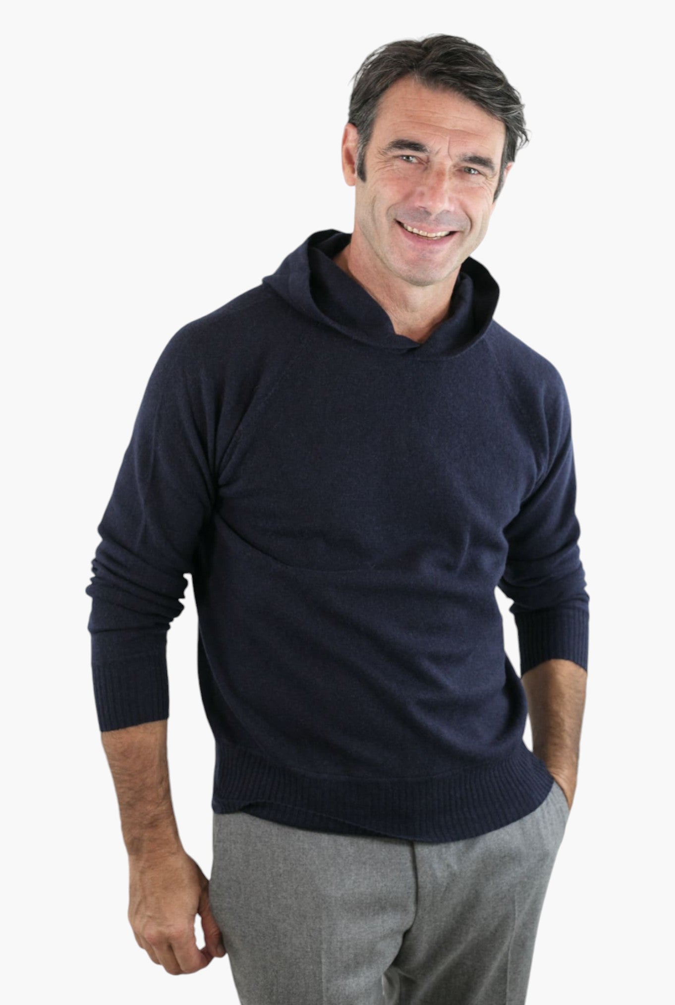 Maglia Felpa Cashmere con Cappuccio Blu Navy - Guarino Store